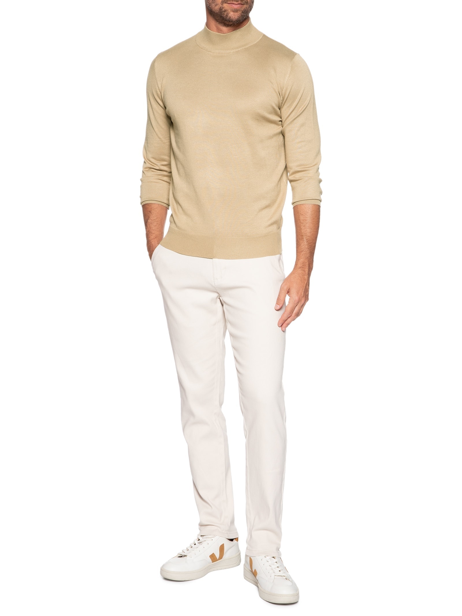 Calça Masculina Sarja Chino Off White '2 Essential