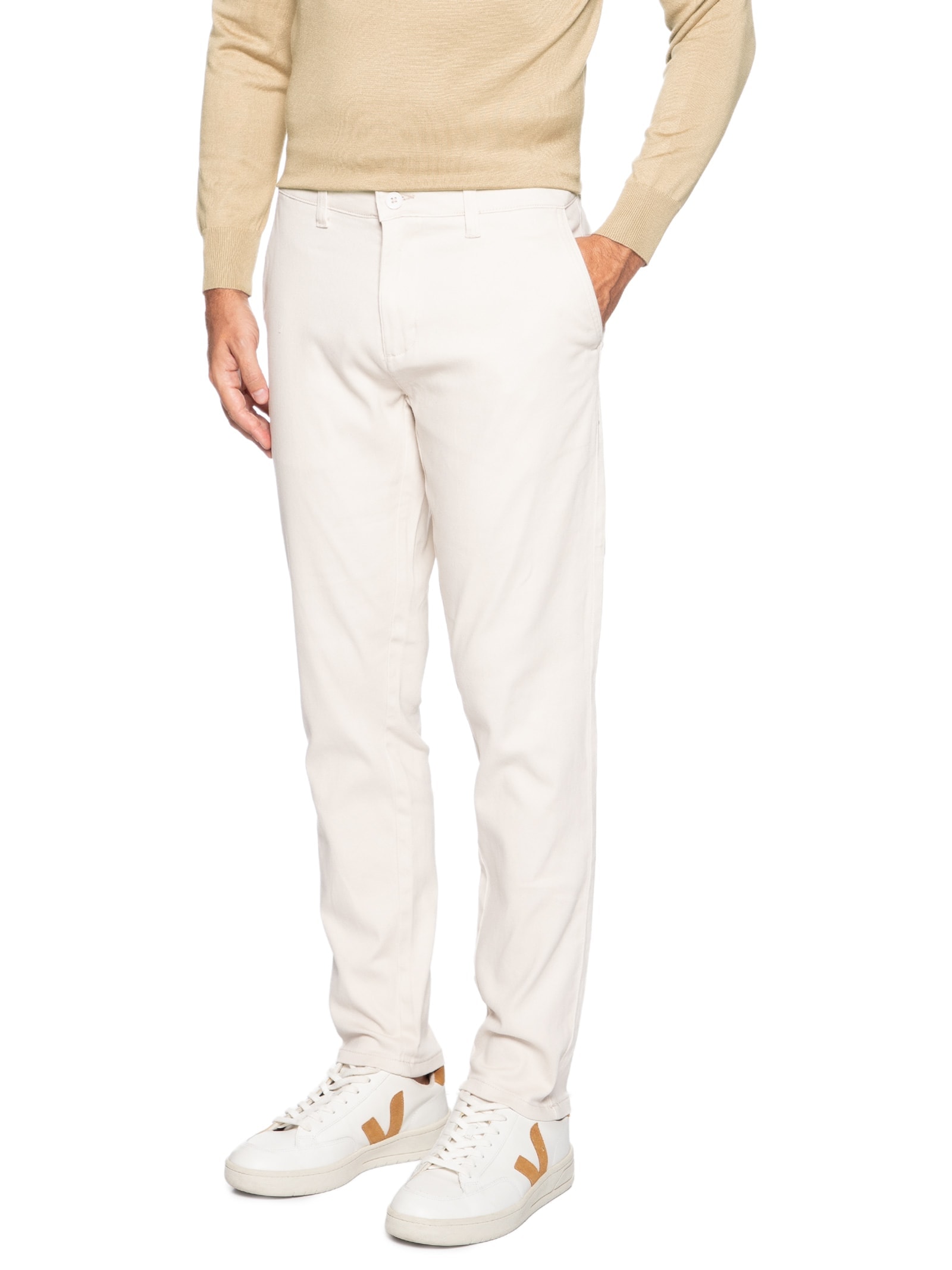 Calça Masculina Sarja Chino Off White '2 Essential