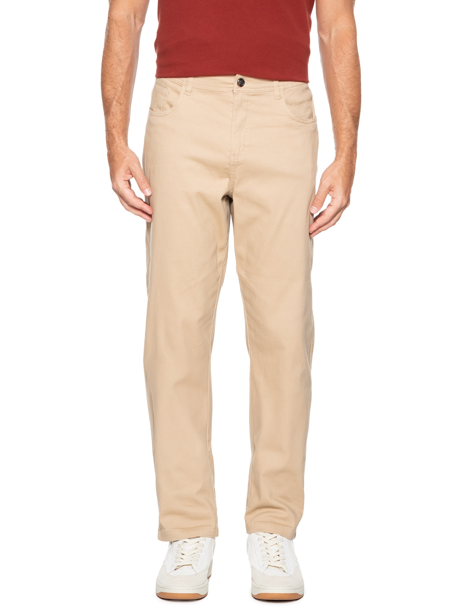 Calça Masculina Sarja Color Bege Basiq Men