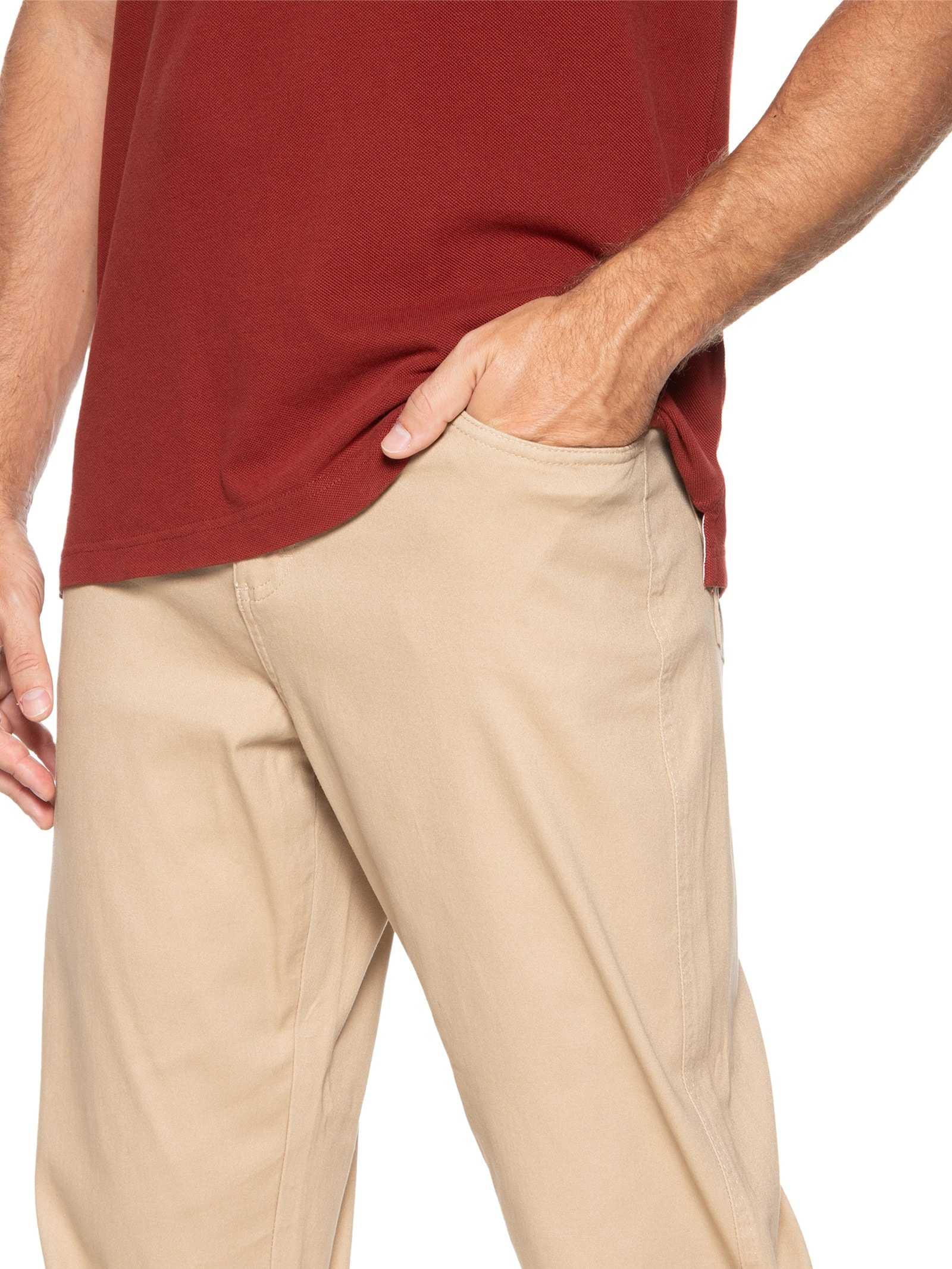 Calça Masculina Sarja Color Bege Basiq Men