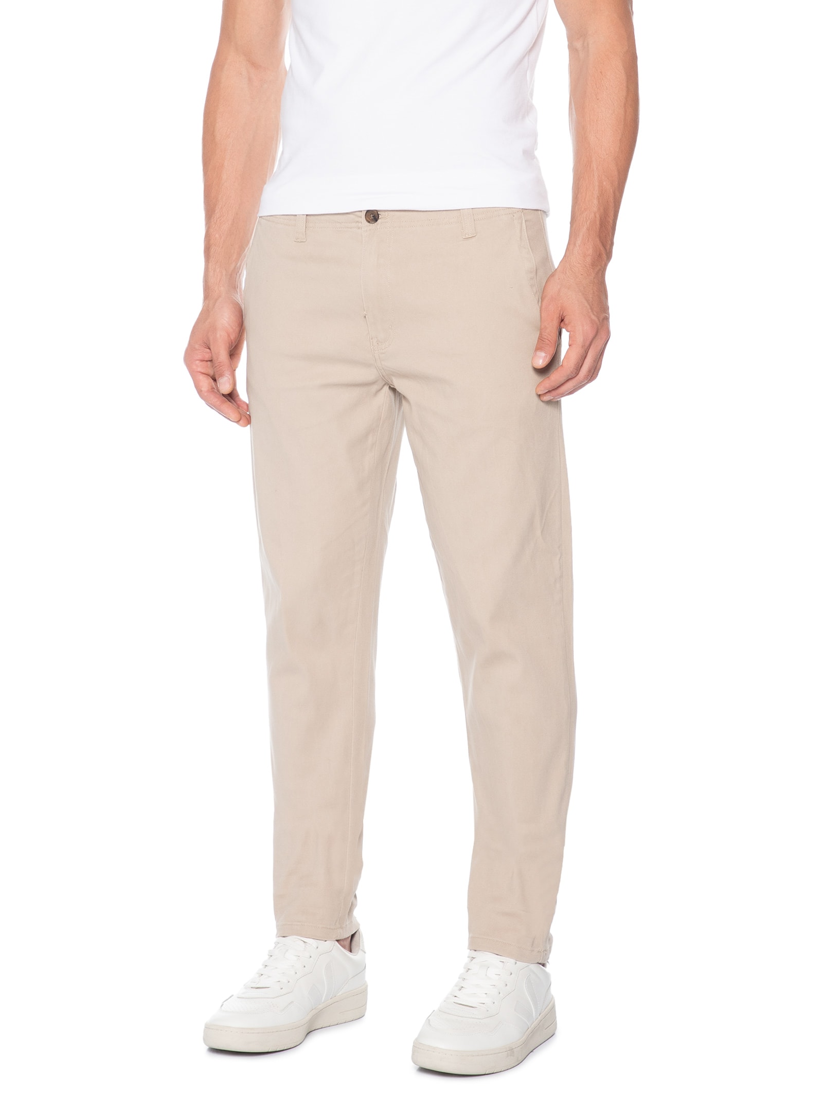 Calça Masculina Sarja Color Reta Bege Basiq Men