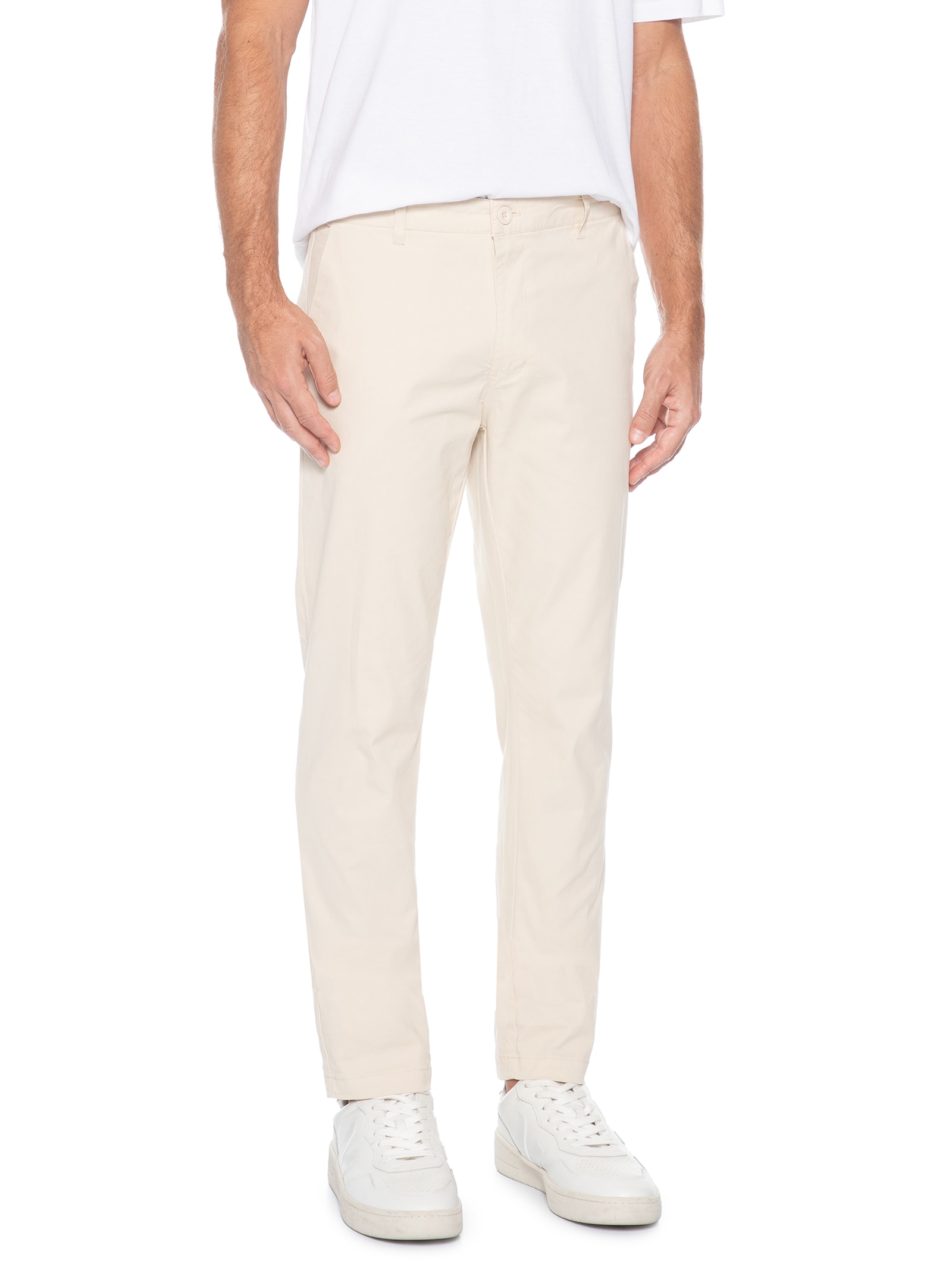 Calça Masculina Sarja Color Reta Bege Basiq Men