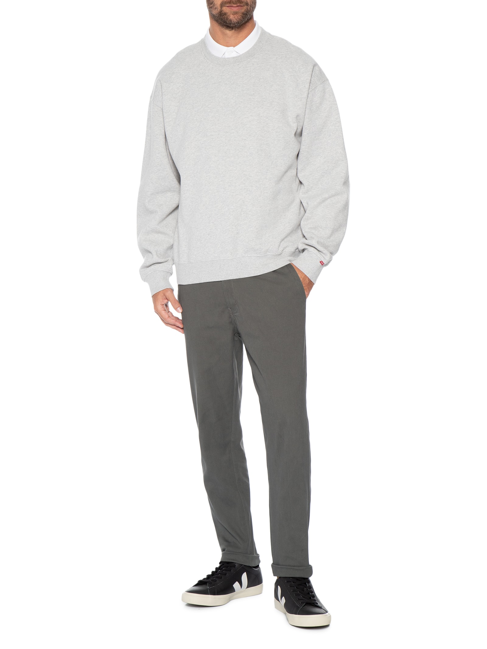 Calça Masculina Sarja Color Reta Cinza Basiq Men