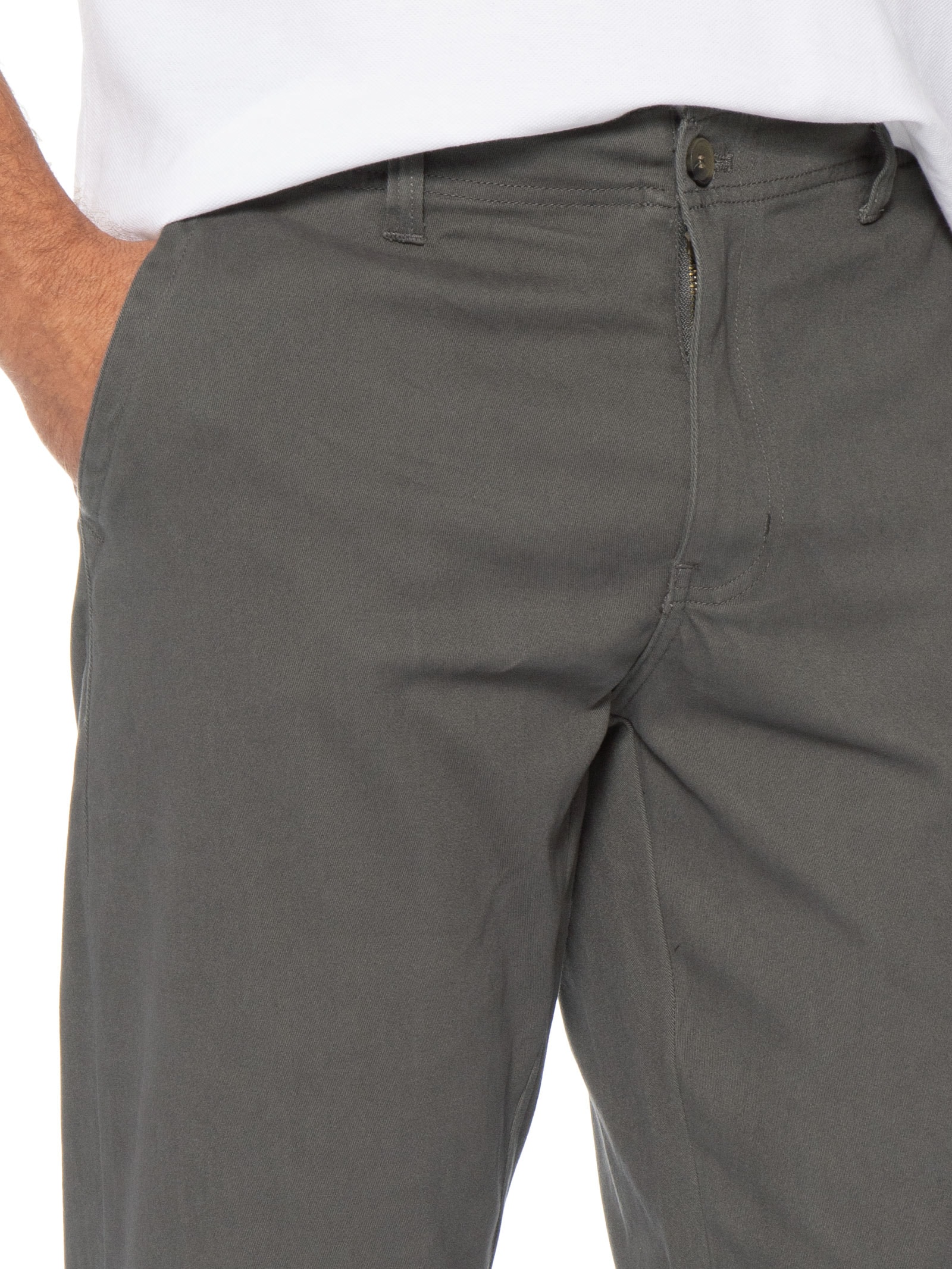 Calça Masculina Sarja Color Reta Cinza Basiq Men