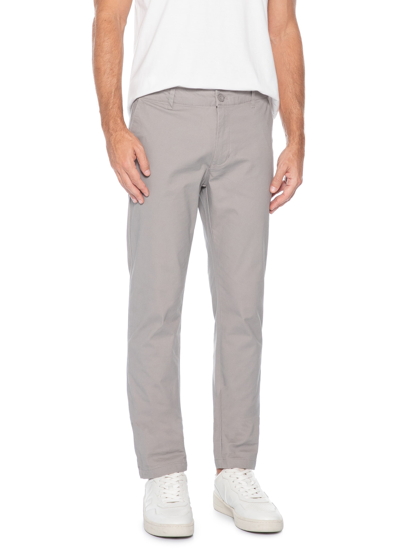 Calça Masculina Sarja Color Reta Cinza Basiq Men