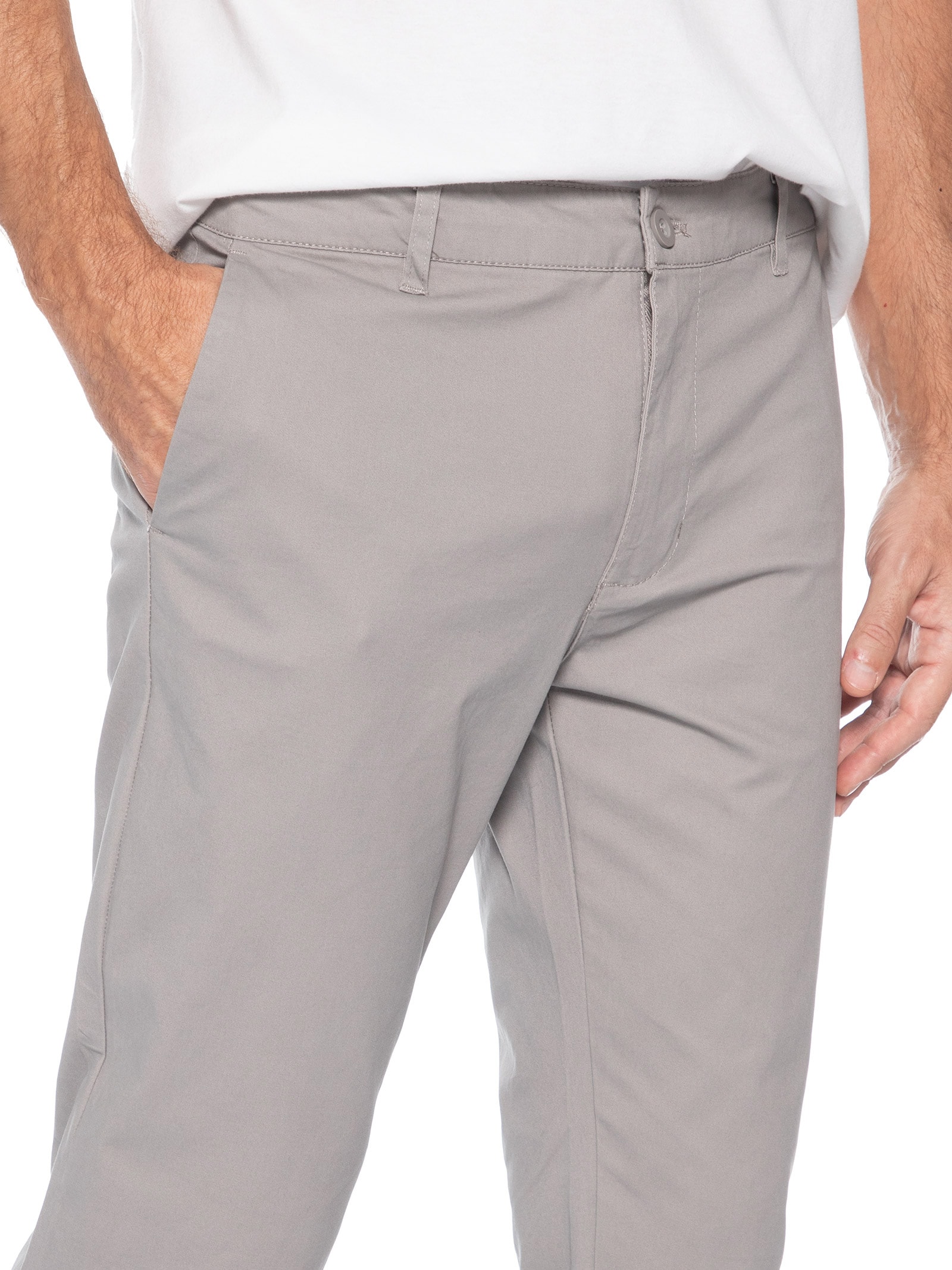 Calça Masculina Sarja Color Reta Cinza Basiq Men