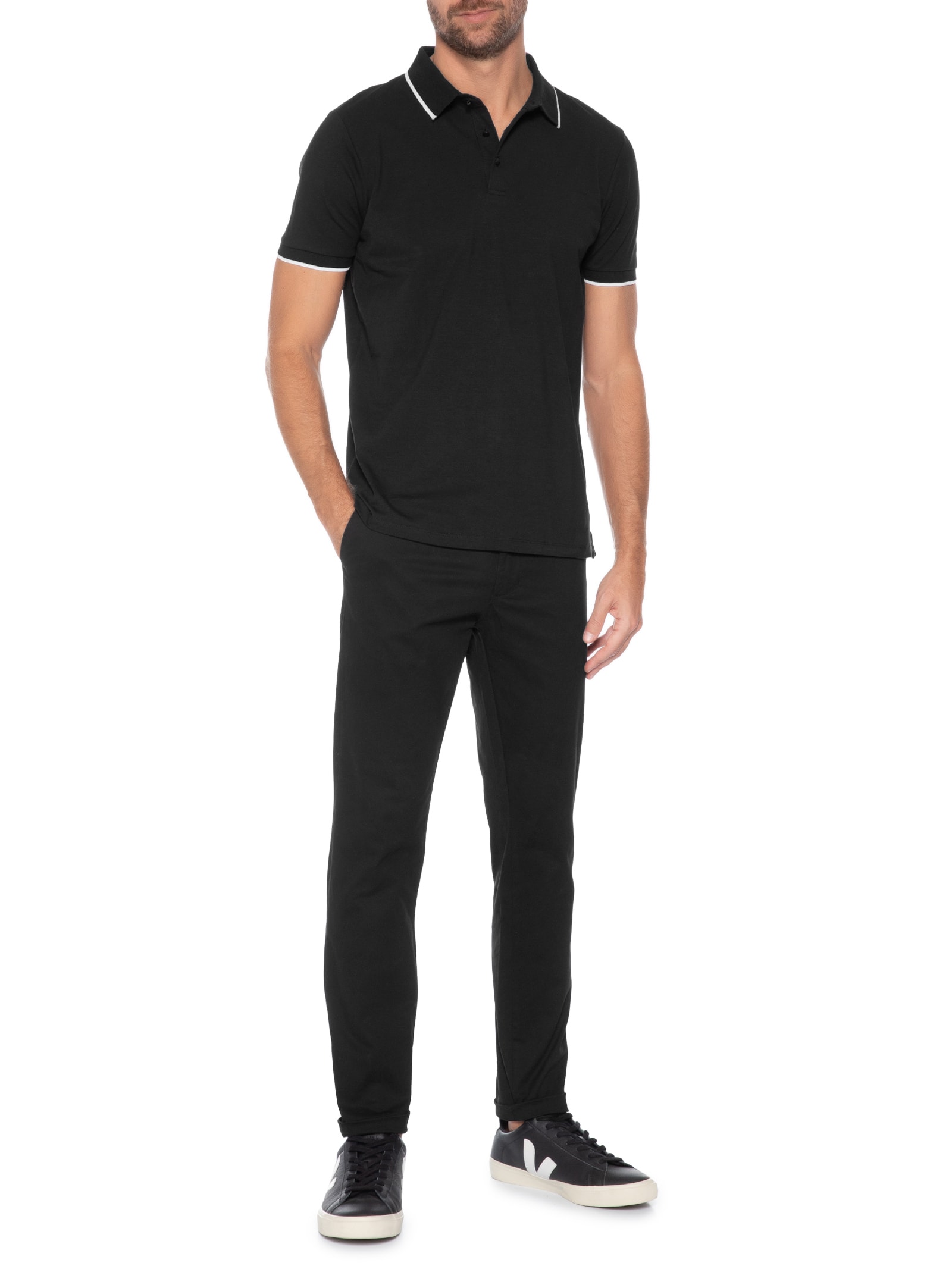 Calça Masculina Sarja Color Reta Preto Basiq Men