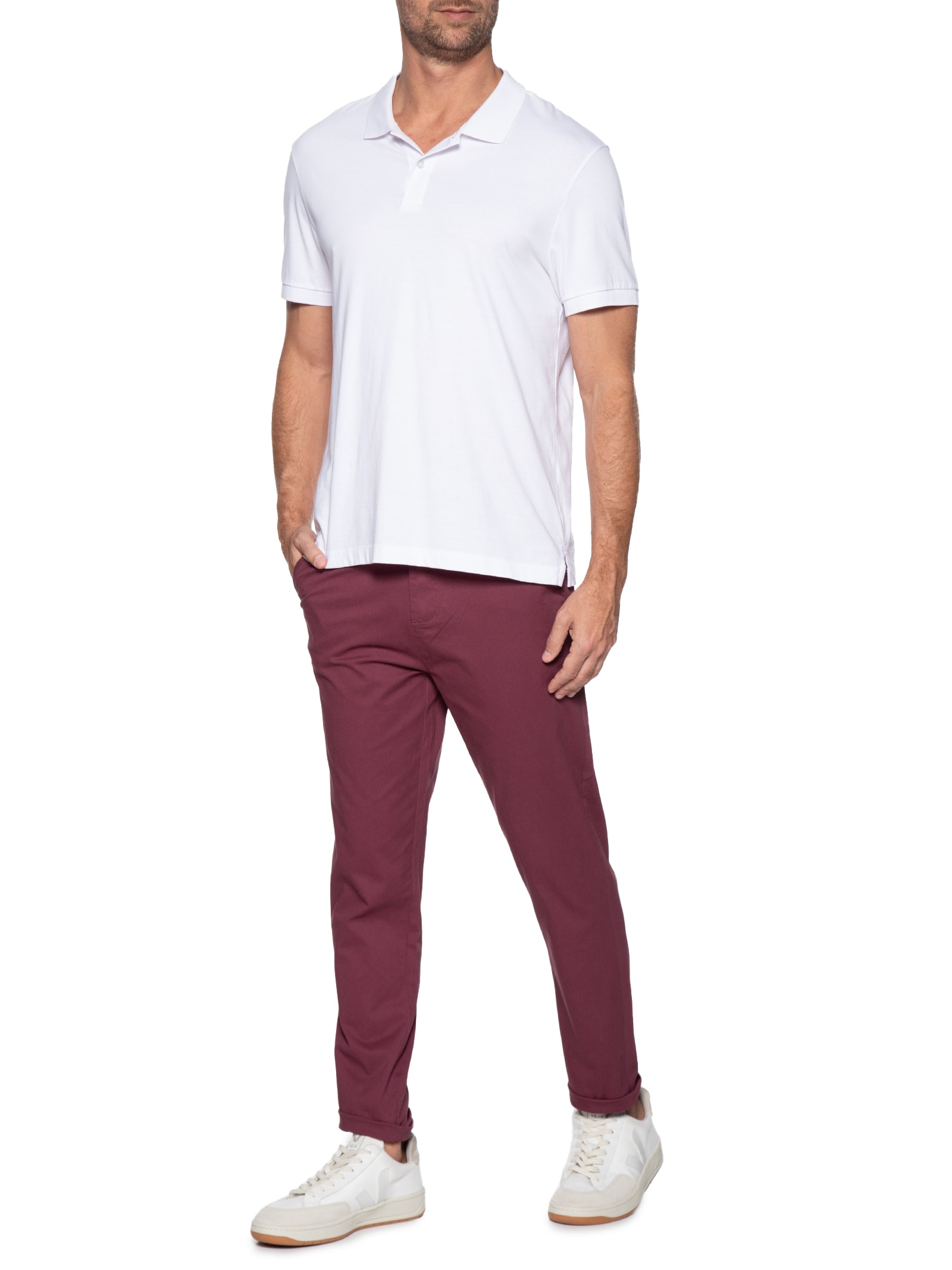 Basiq Men Calça Masculina Sarja Color Slim Vinho