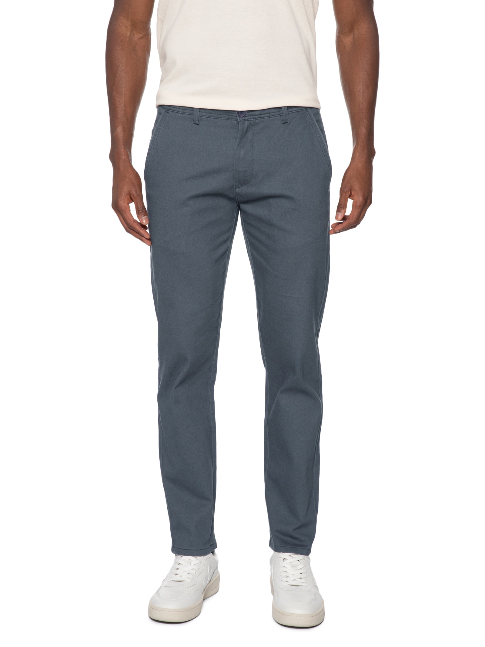 Calça Masculina Sarja Com Elástico Cinza Basiq Men