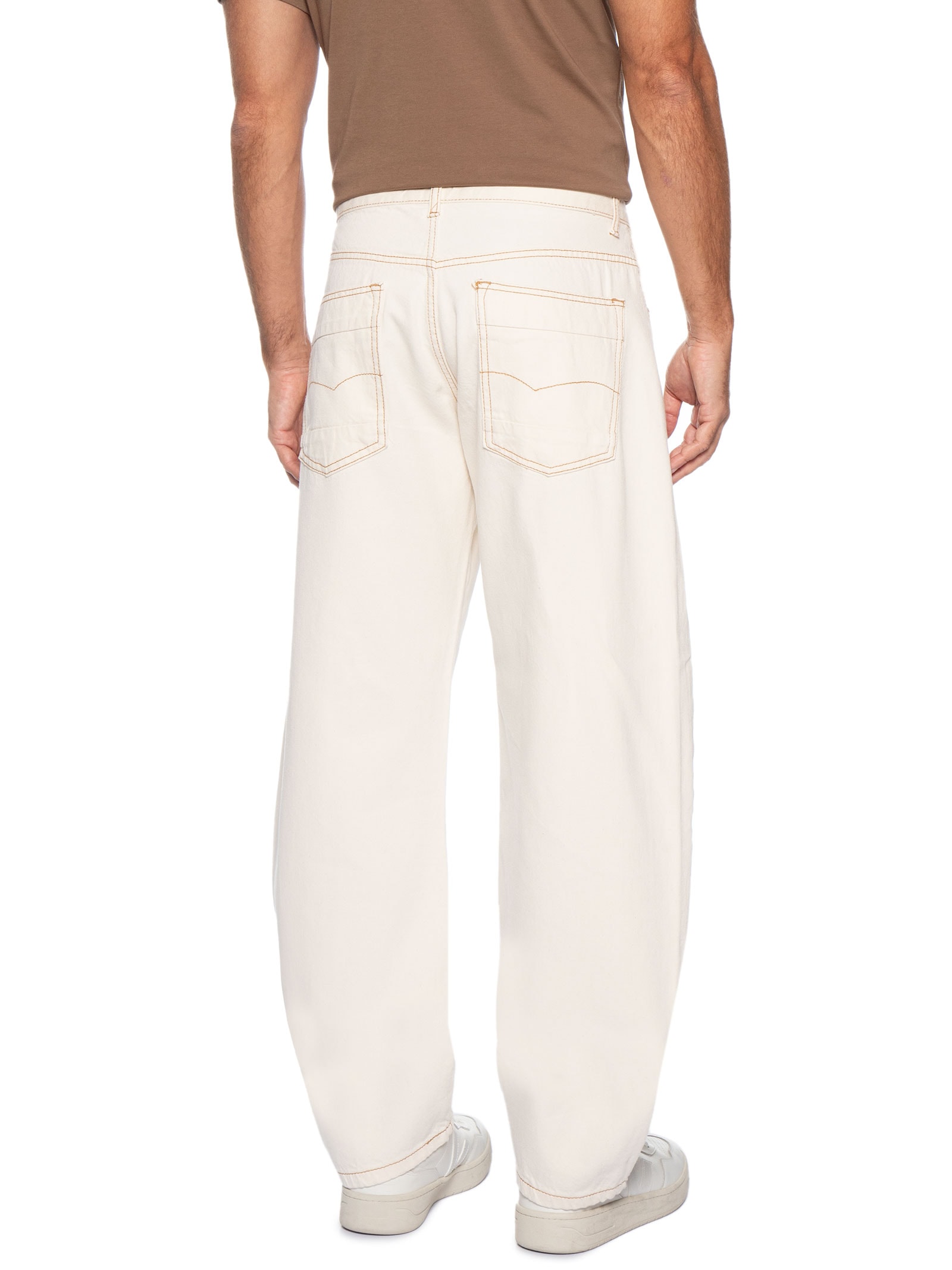 Calça Masculina Sarja com Recortes Baggy Branco Basiq Men