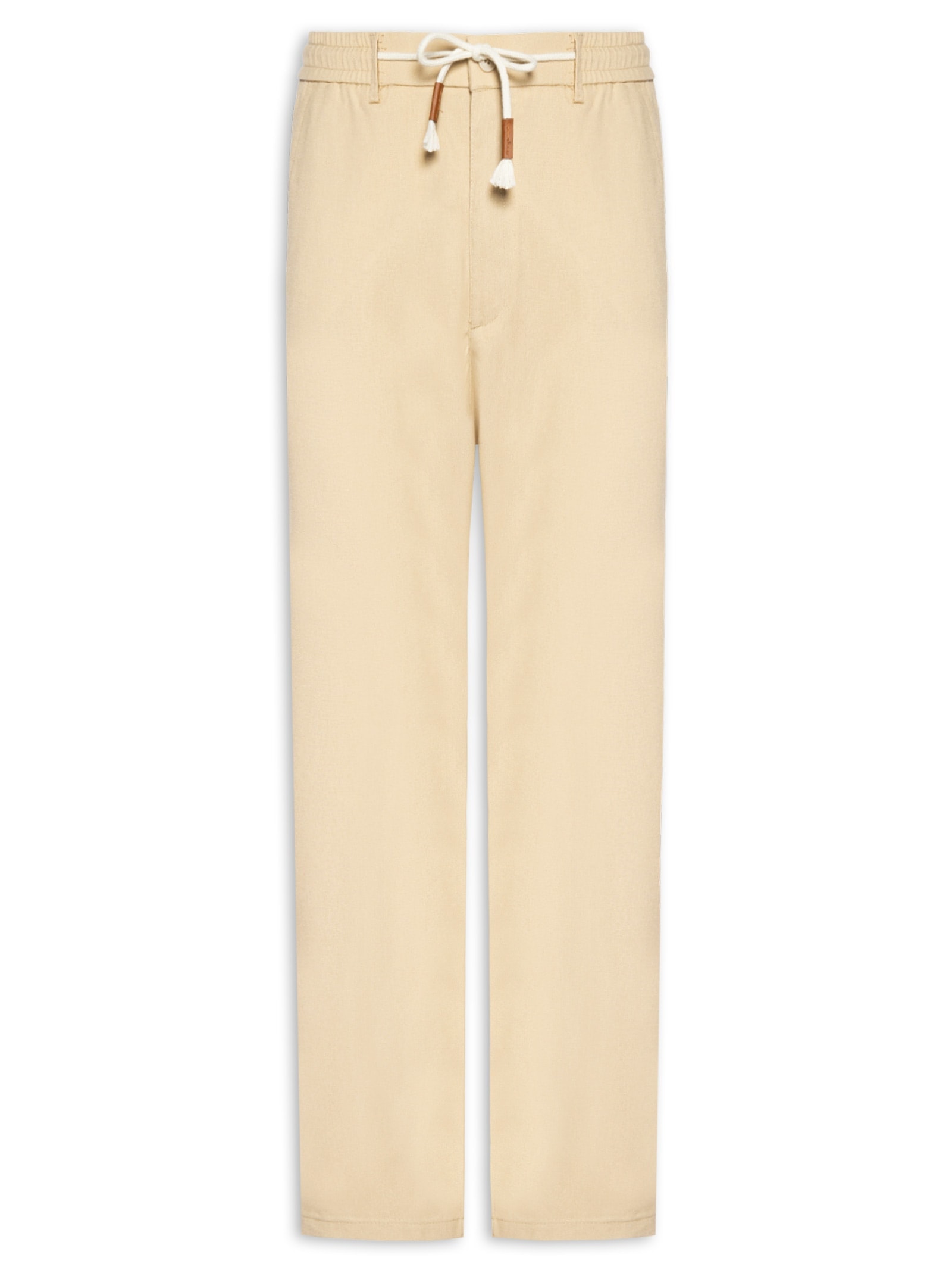 Calça Masculina Sarja Cós Elástico Cordão Slim Bege '2 Essential