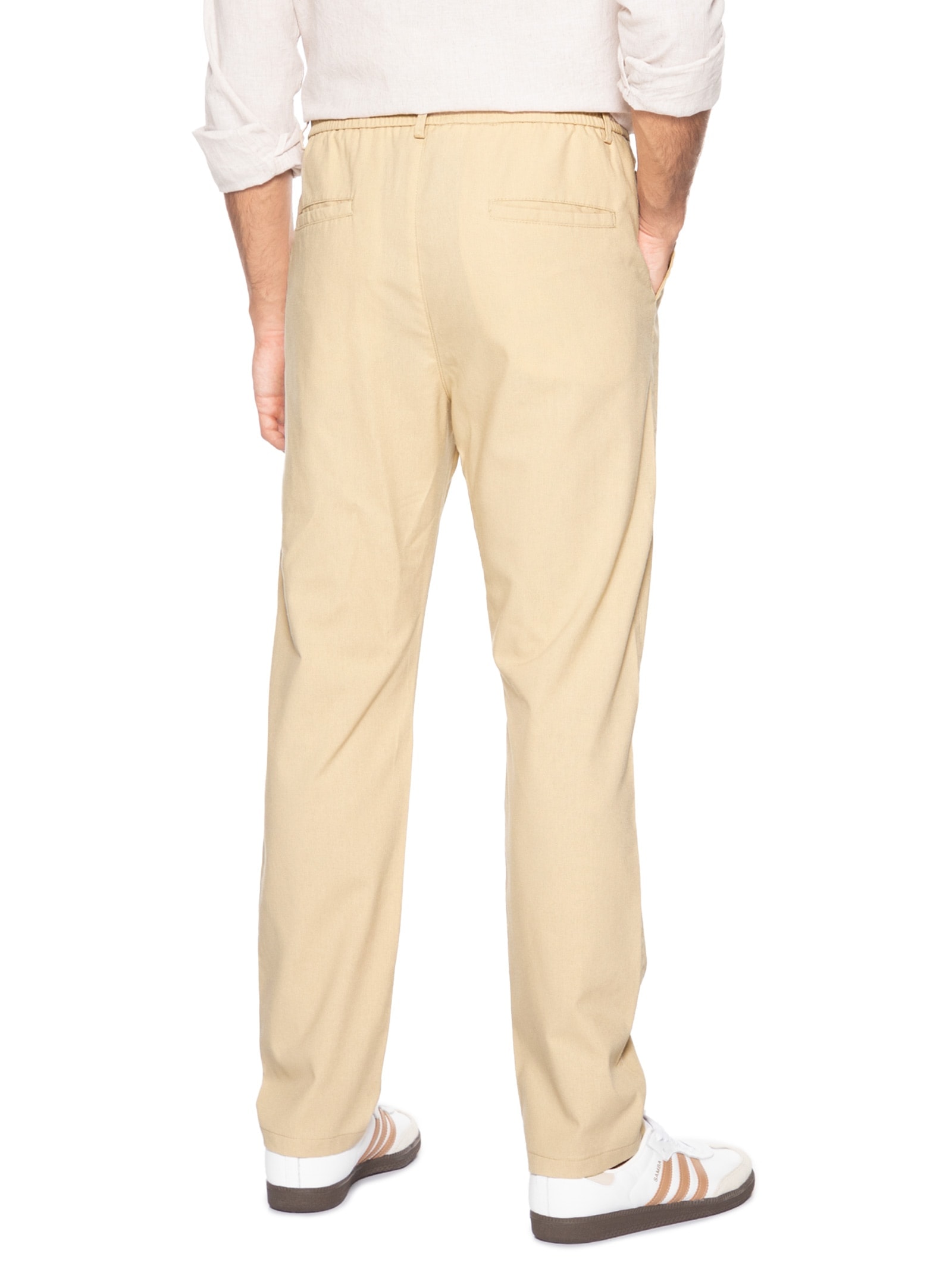 Calça Masculina Sarja Cós Elástico Cordão Slim Bege '2 Essential