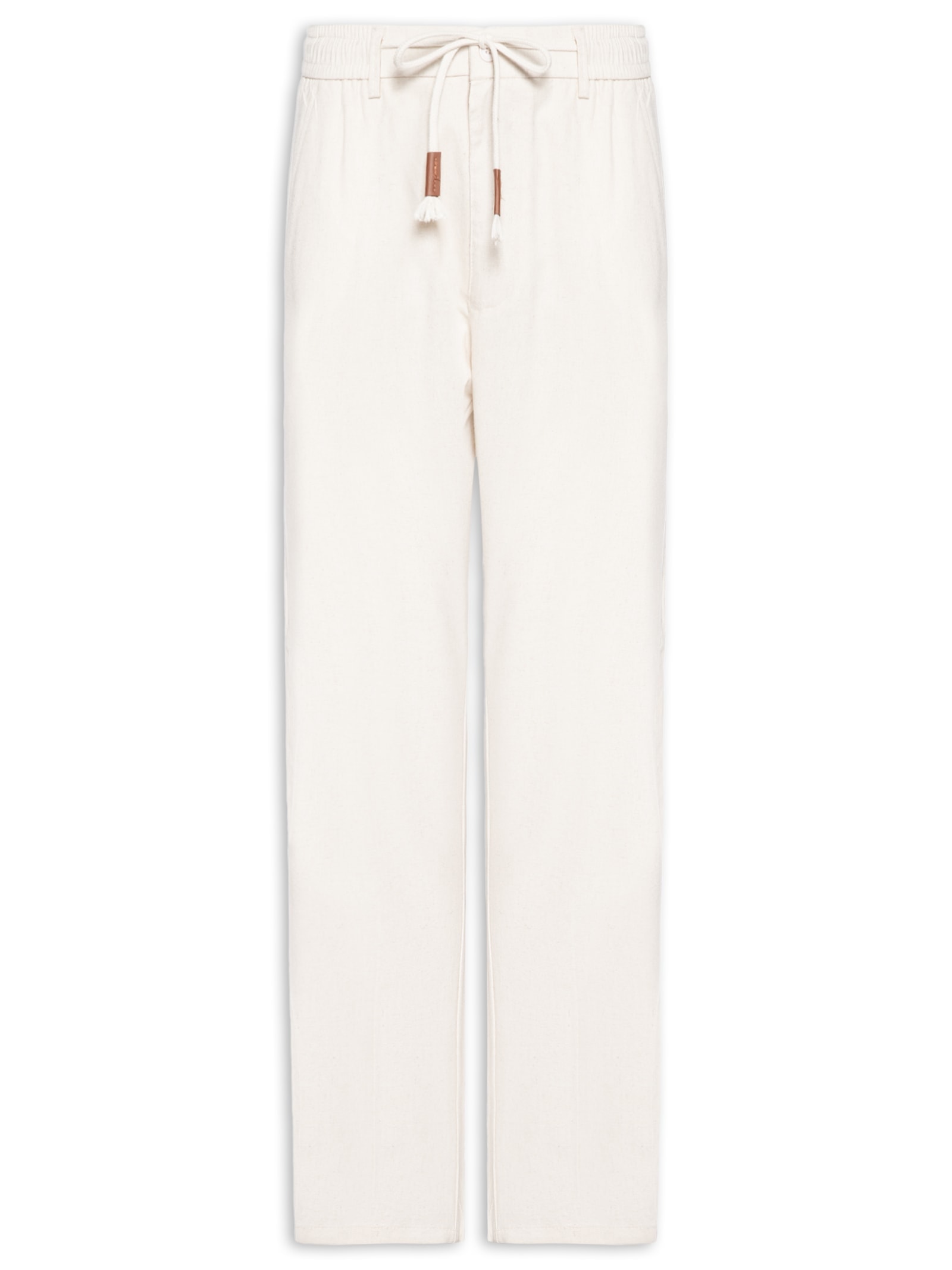 Calça Masculina Sarja Cós Elástico Cordão Slim Off White '2 Essential