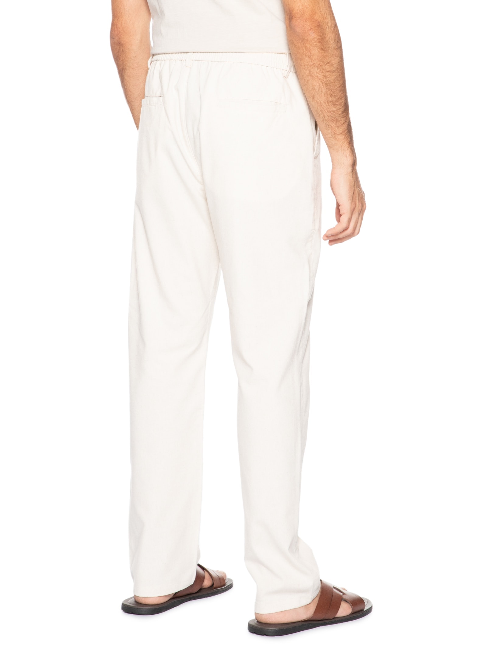 Calça Masculina Sarja Cós Elástico Cordão Slim Off White '2 Essential