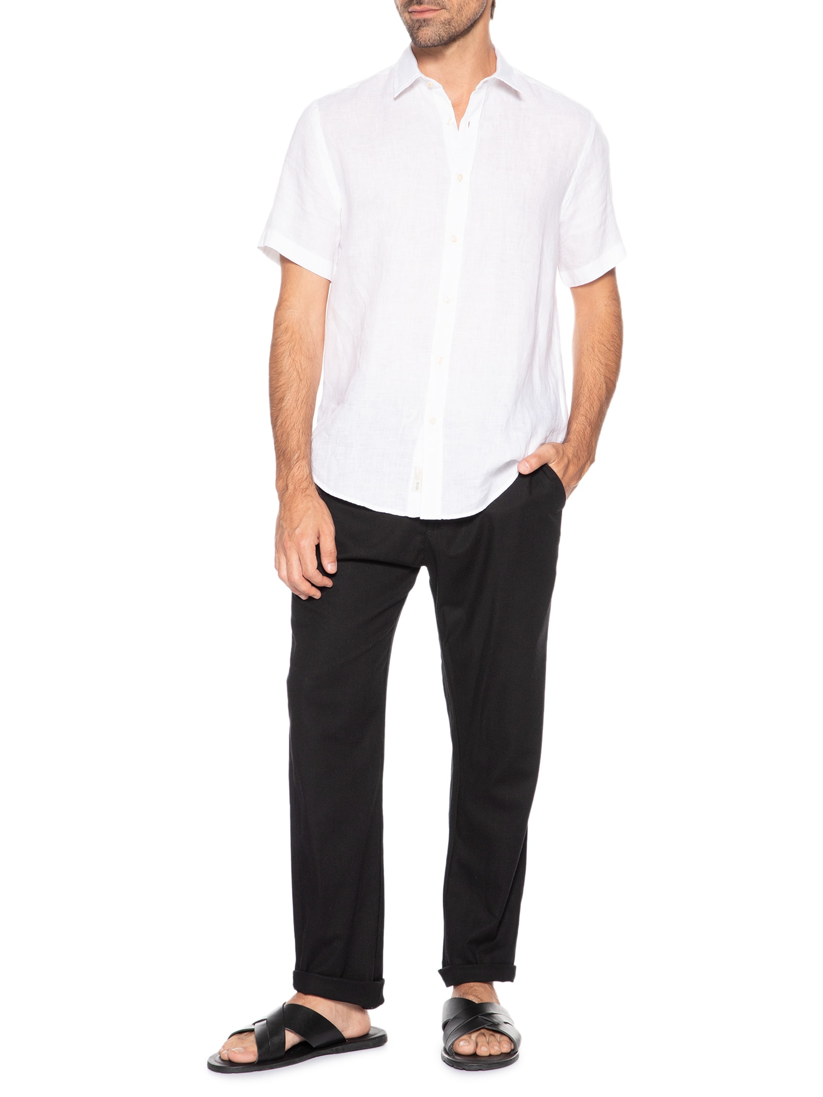 Calça Masculina Sarja Cós Elástico Cordão Slim Preto '2 Essential