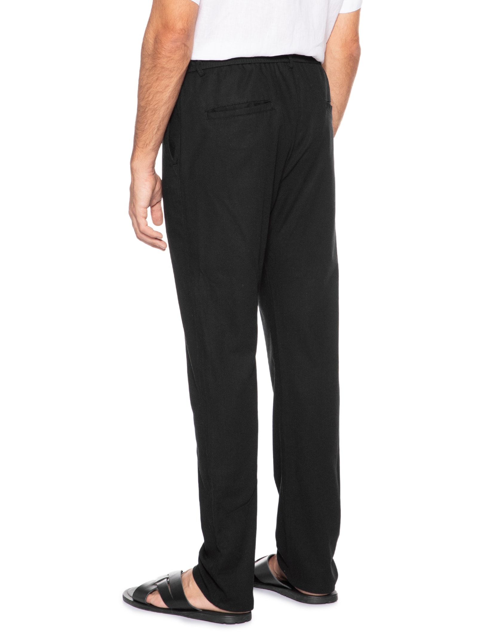 Calça Masculina Sarja Cós Elástico Cordão Slim Preto '2 Essential