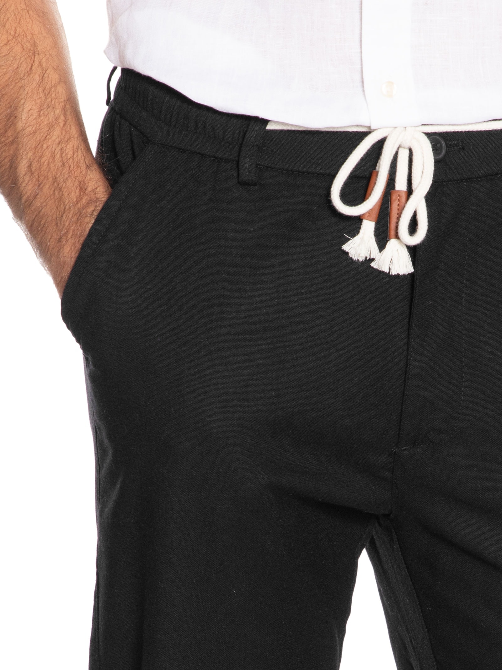 Calça Masculina Sarja Cós Elástico Cordão Slim Preto '2 Essential