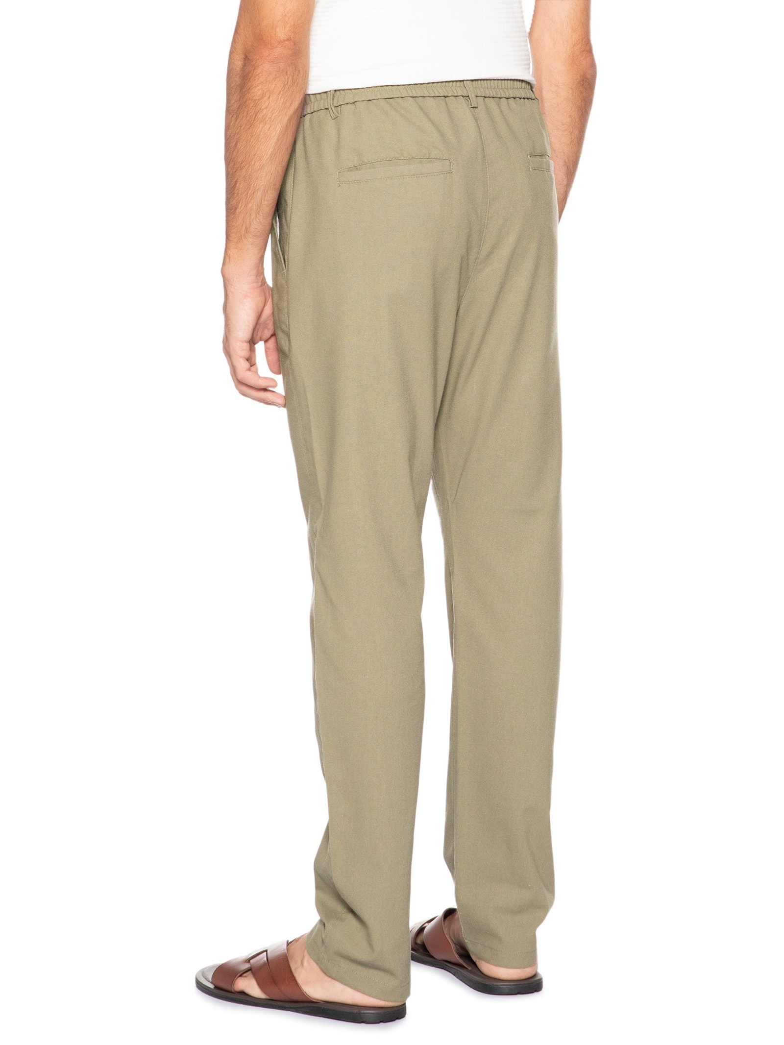 Calça Masculina Sarja Cós Elástico Cordão Slim Verde '2 Essential