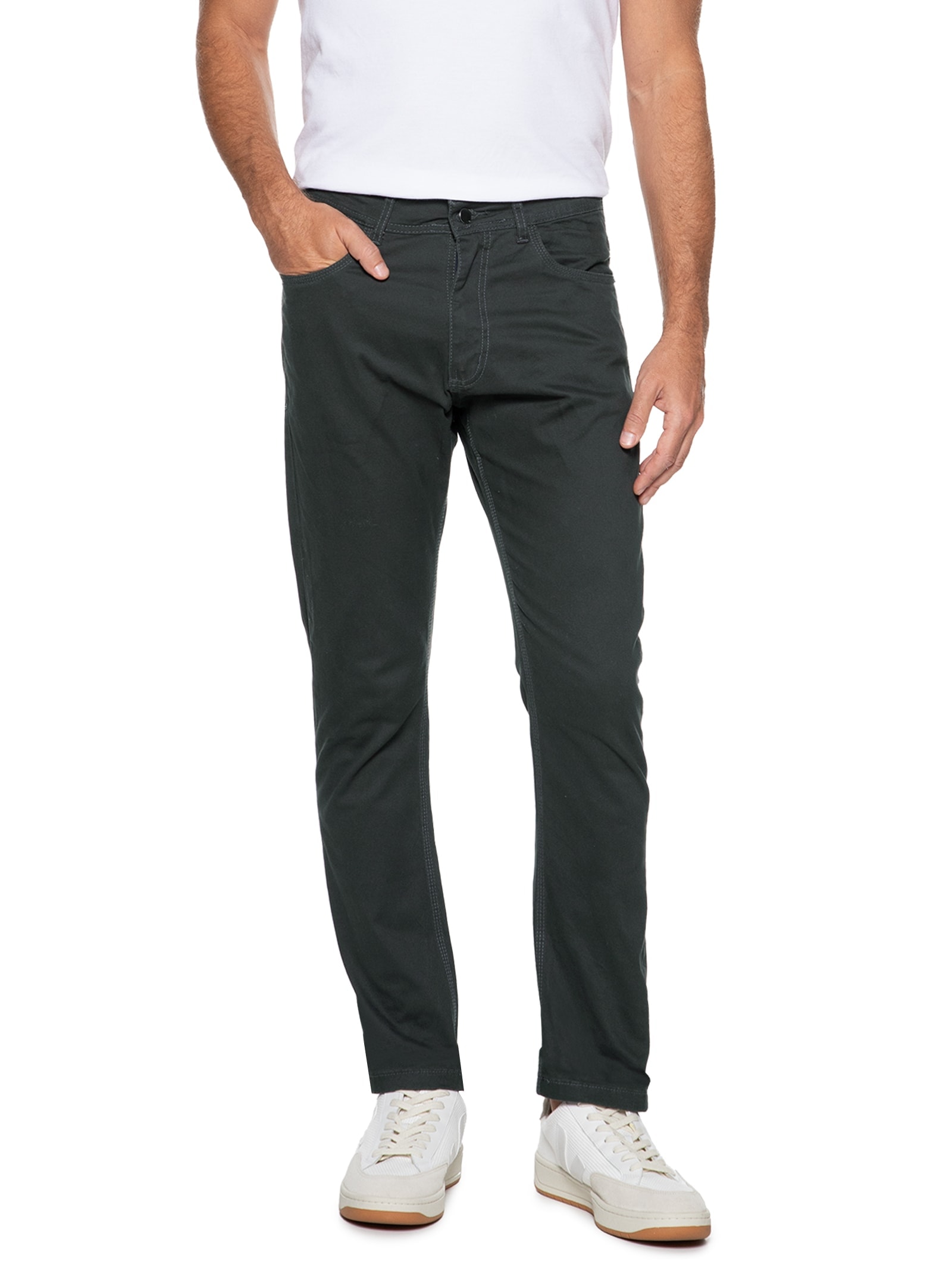 Calça Masculina Sarja Five Pockets Modelagem Reta Cinza Basiq Men