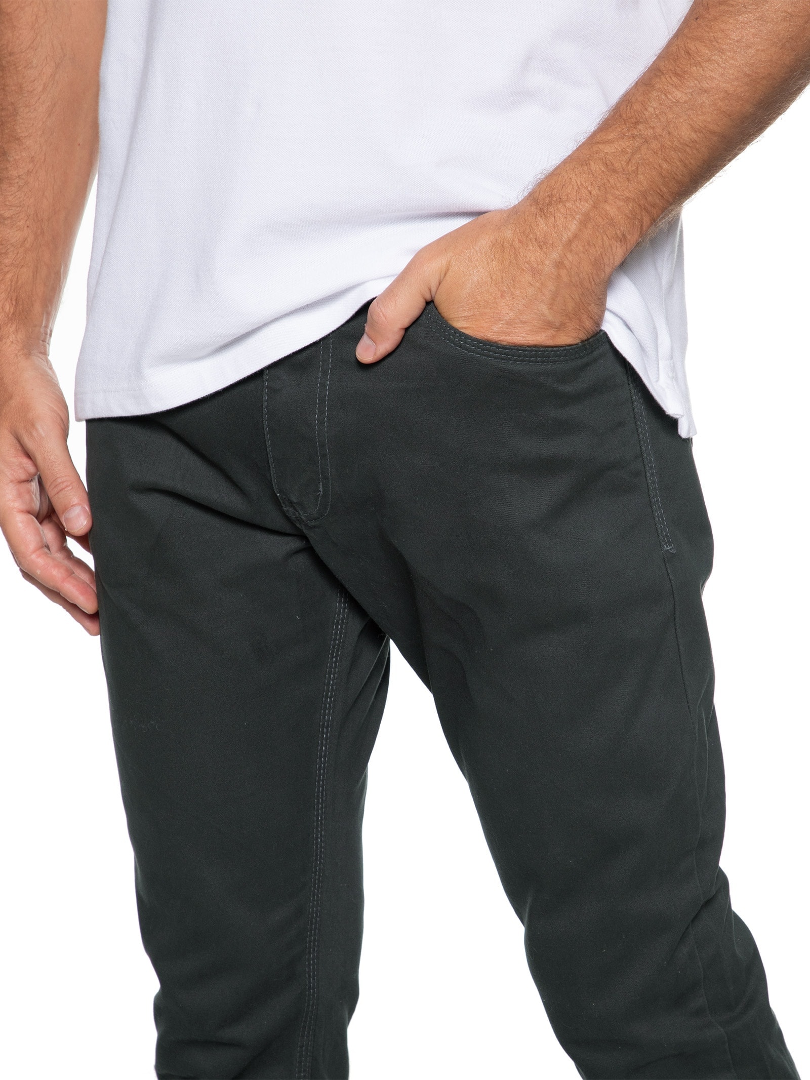 Calça Masculina Sarja Five Pockets Modelagem Reta Cinza Basiq Men