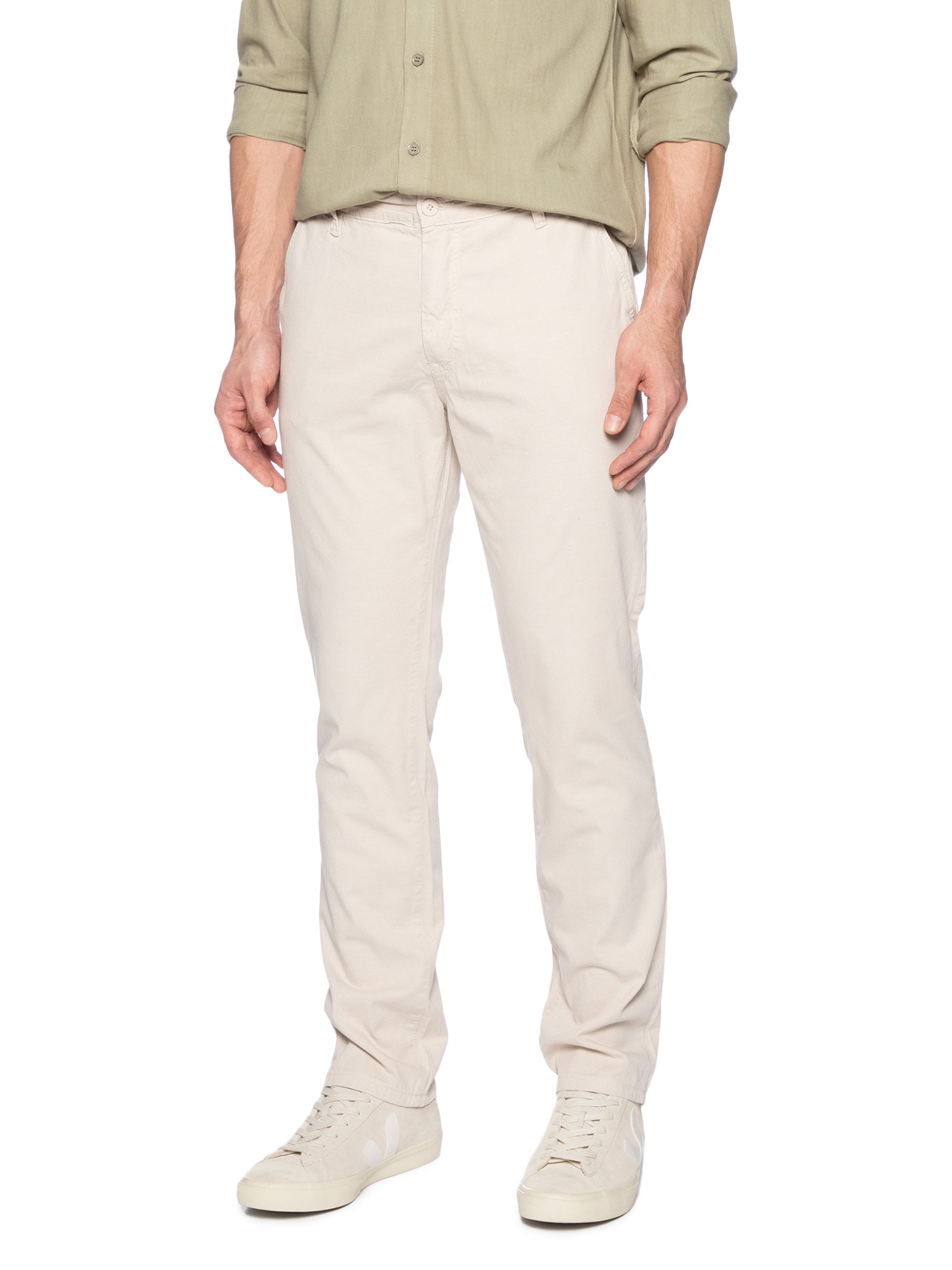 Calça Masculina Sarja Reta Bege Basiq Men