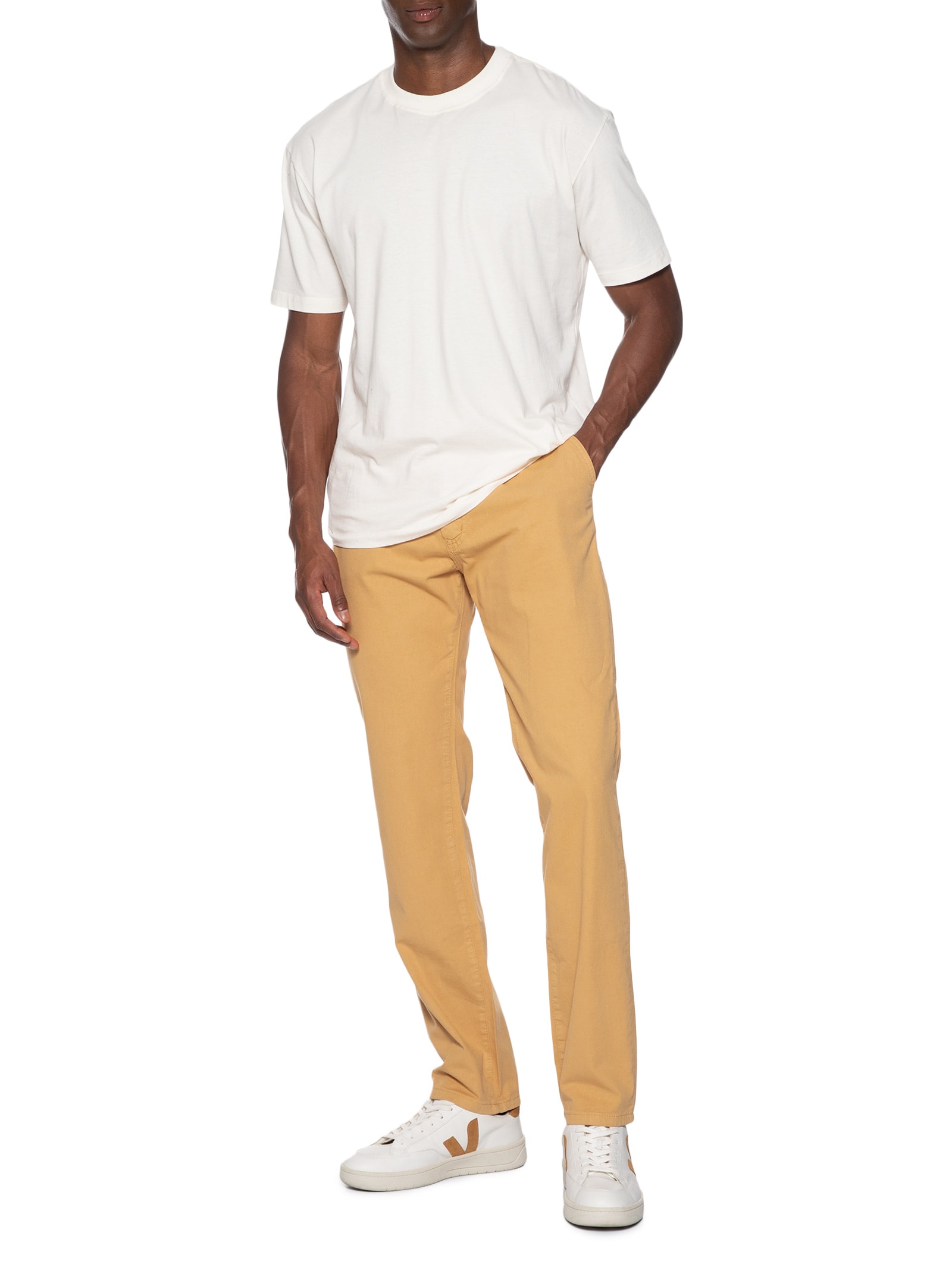 Calça Masculina Sarja Reta Bege Basiq Men