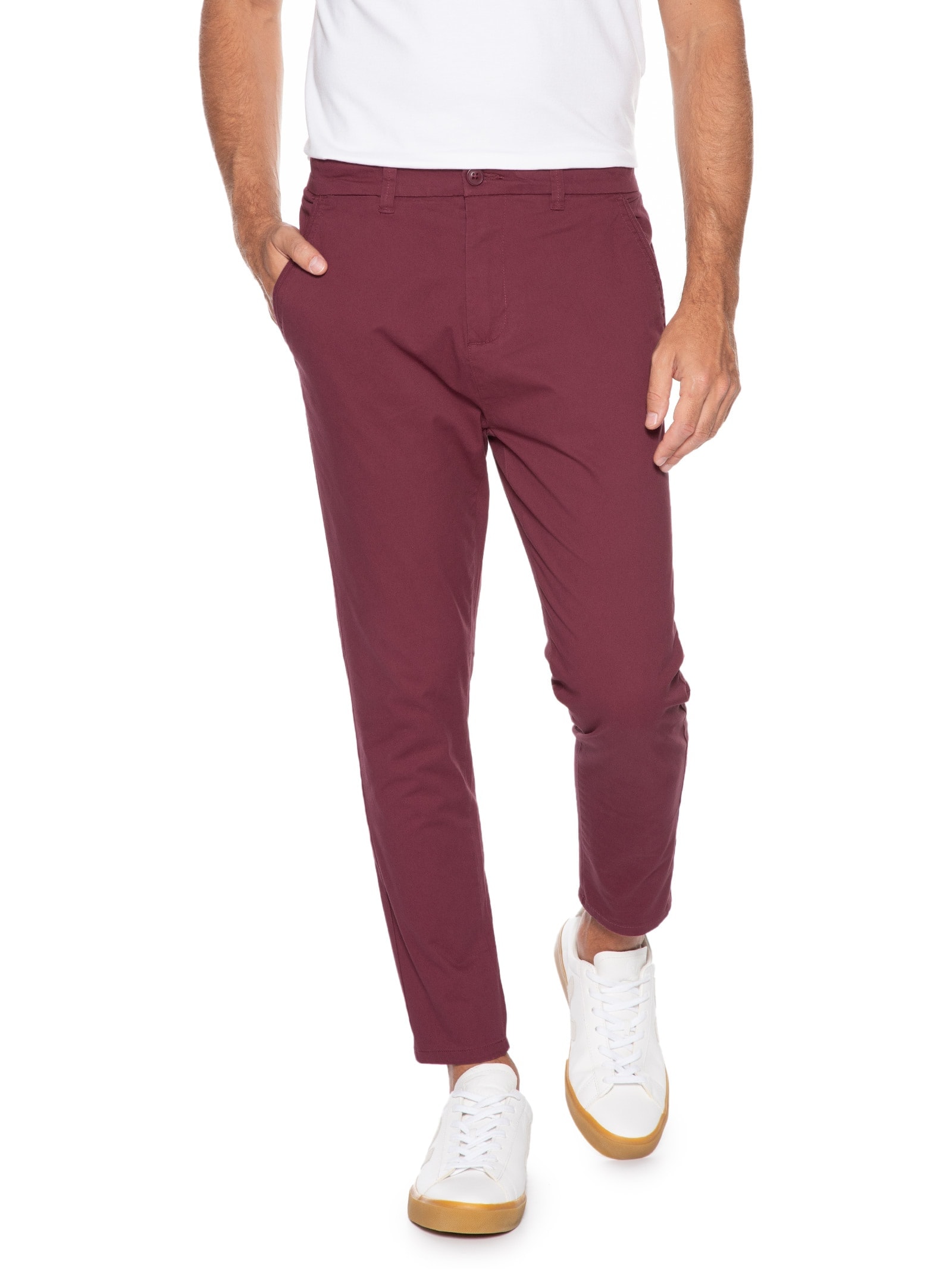 Calça Masculina Sarja Slim Vinho Basiq Men