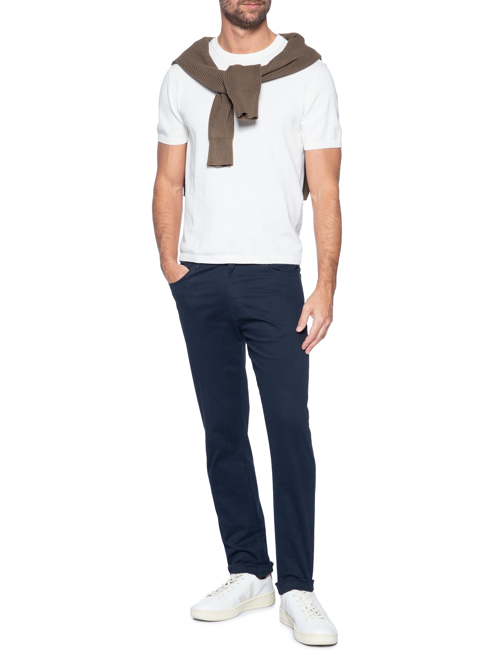 Calça Masculina Slim Chino Color Azul Basiq Men