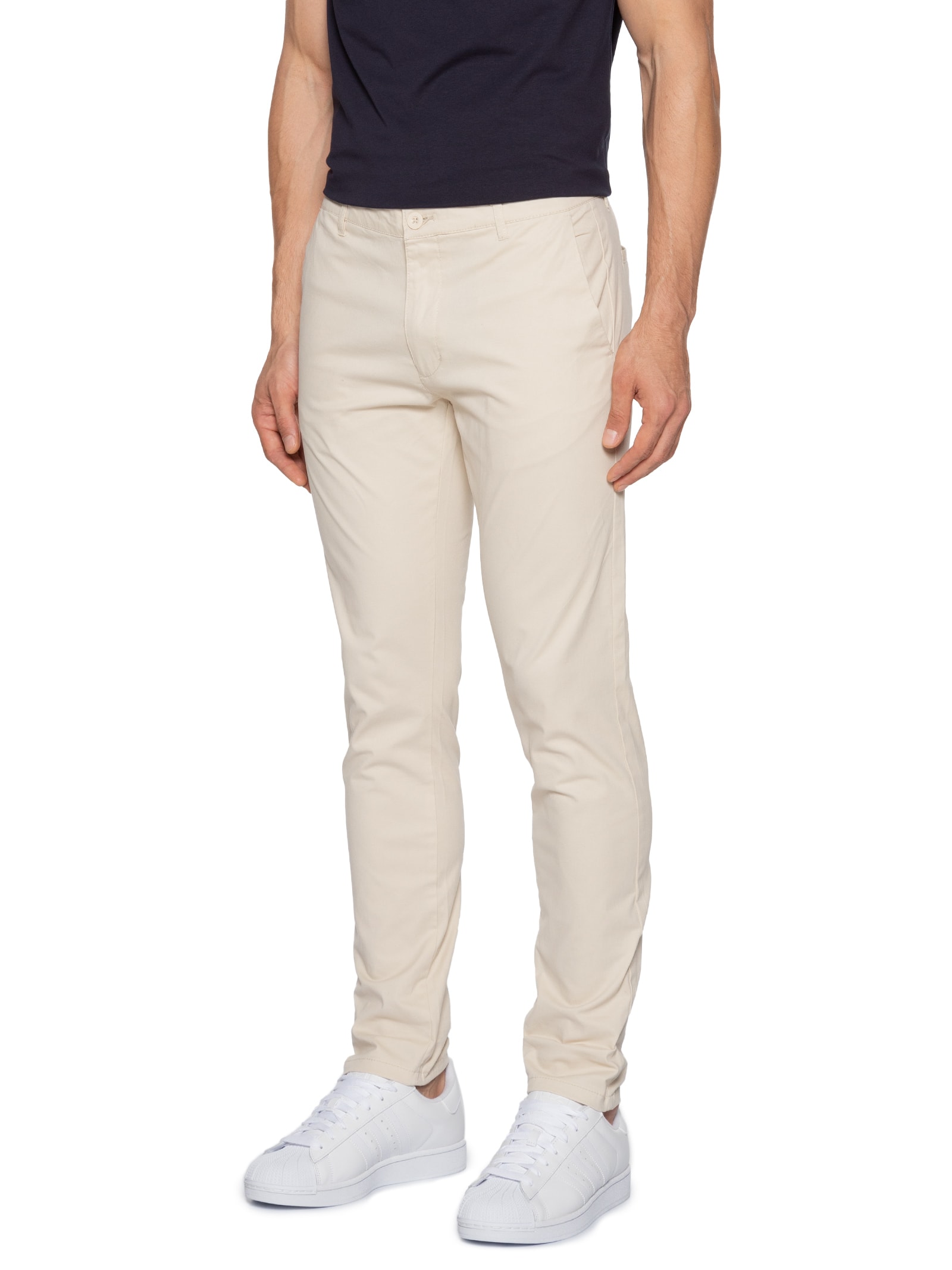 Calça Masculina Slim Chino Color Bege Basiq Men