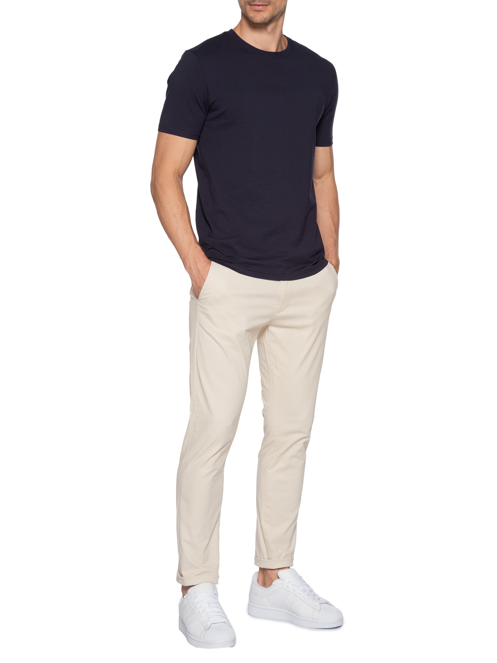Calça Masculina Slim Chino Color Bege Basiq Men