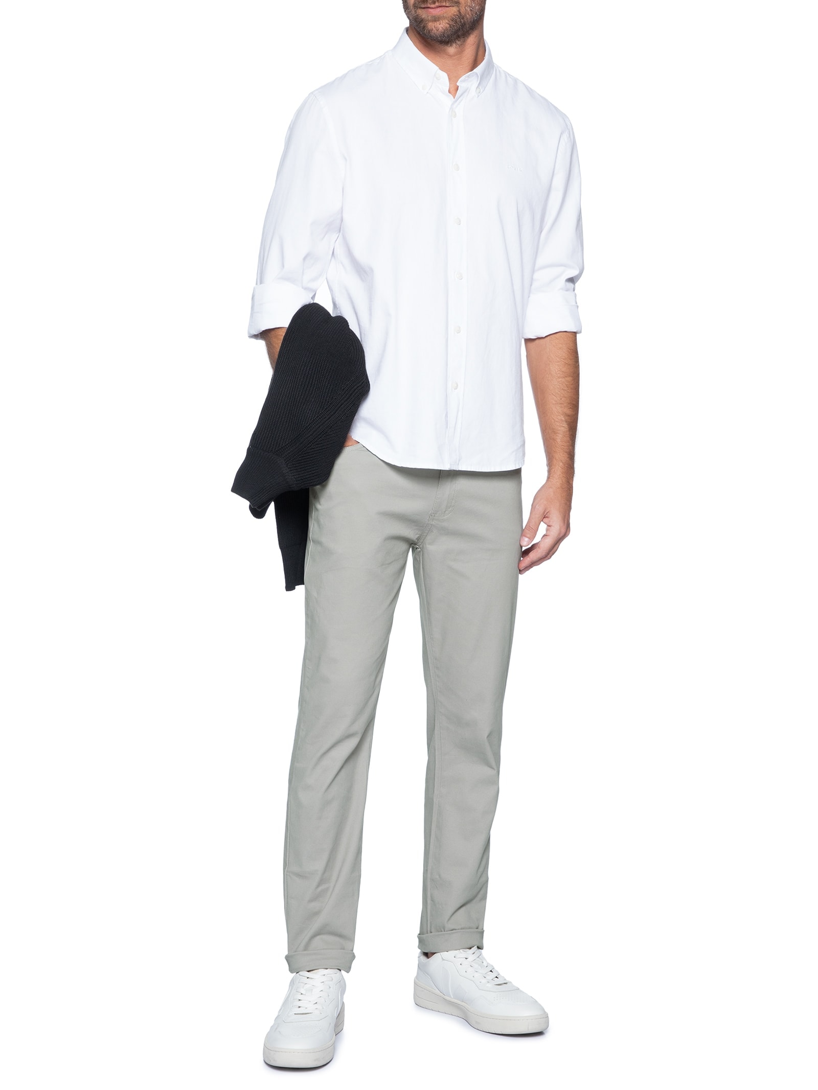 Calça Masculina Slim Chino Color Cinza Basiq Men