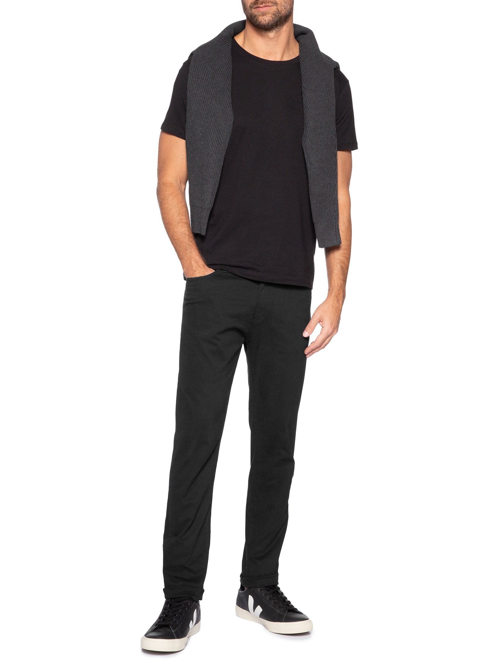 Calça Masculina Slim Chino Color Preto Basiq Men