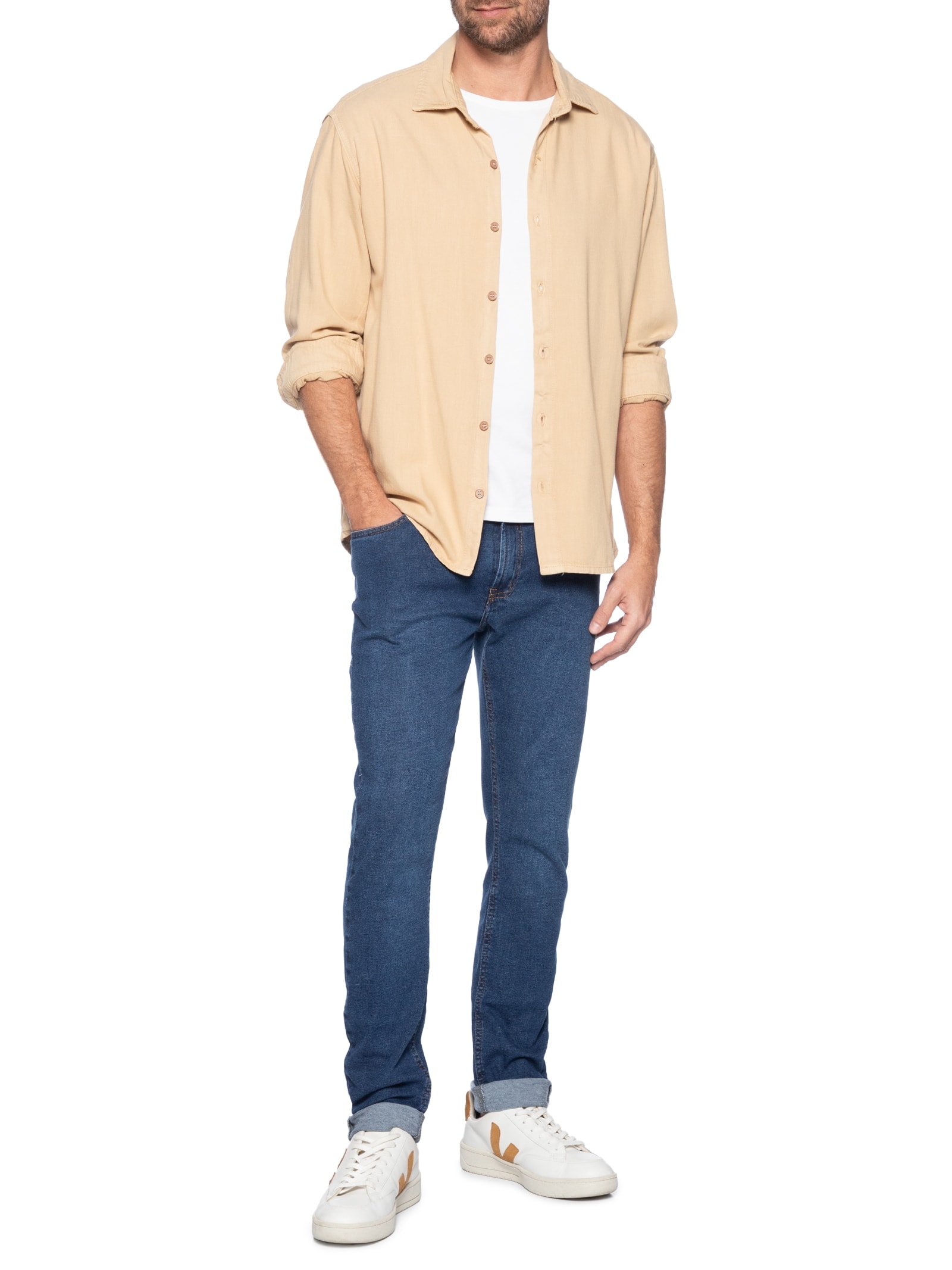 Calça Masculina Slim Jeans Stretch Azul Basiq Men