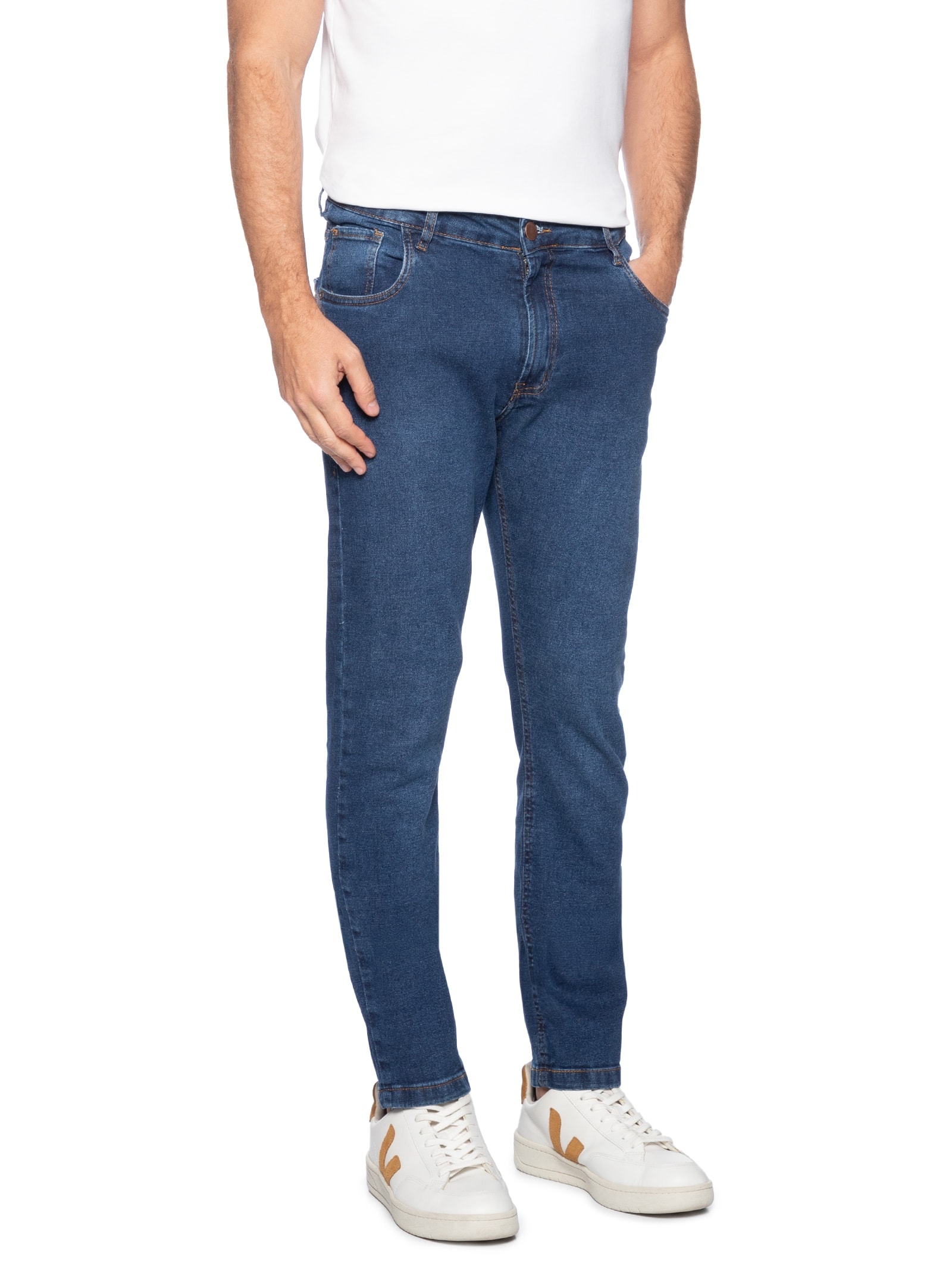 Calça Masculina Slim Jeans Stretch Azul Basiq Men