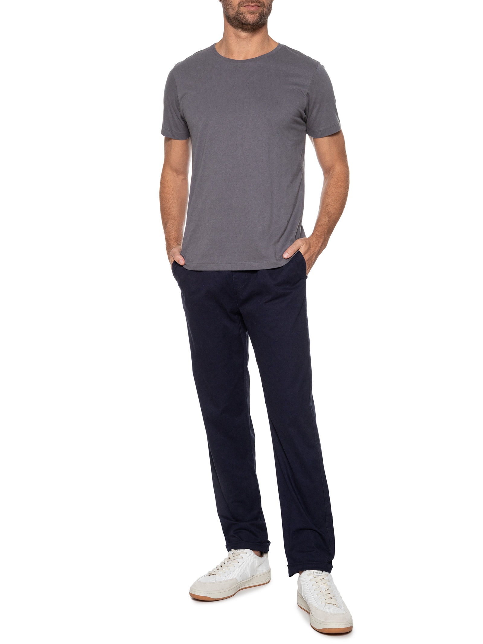 Calça Masculina Slim Sarja Com Elástico Azul Basiq Men