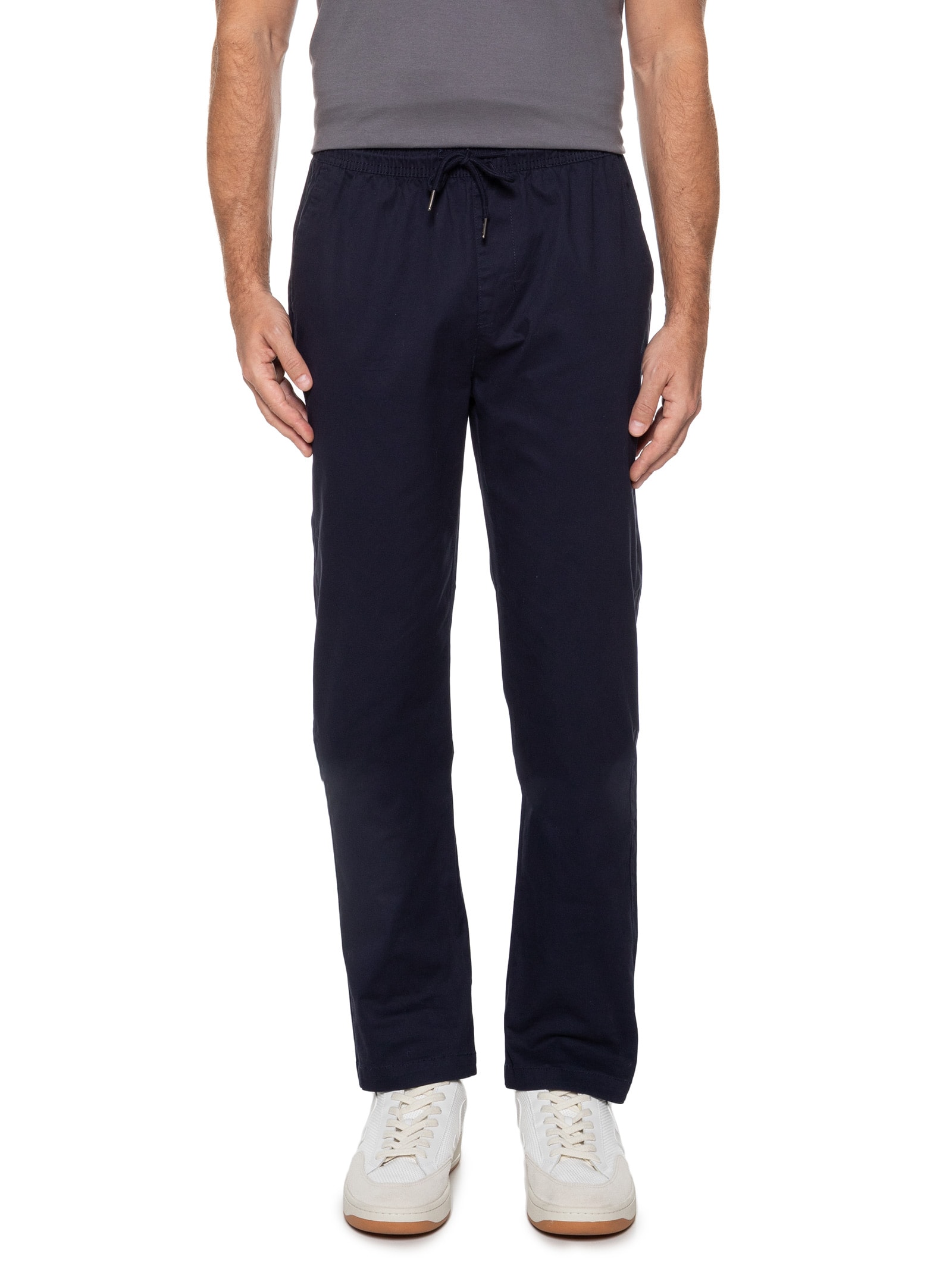 Calça Masculina Slim Sarja Com Elástico Azul Basiq Men