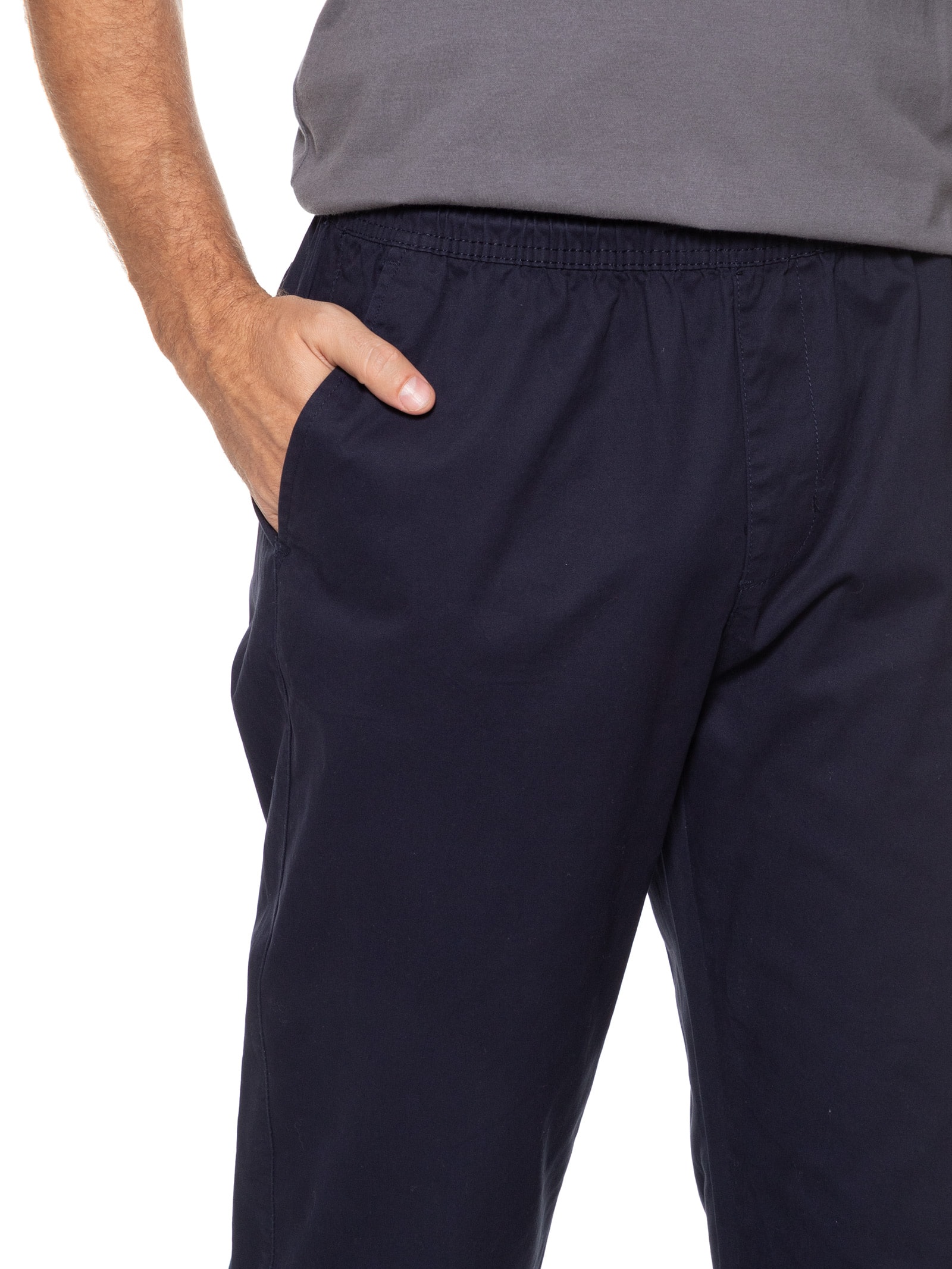 Calça Masculina Slim Sarja Com Elástico Azul Basiq Men