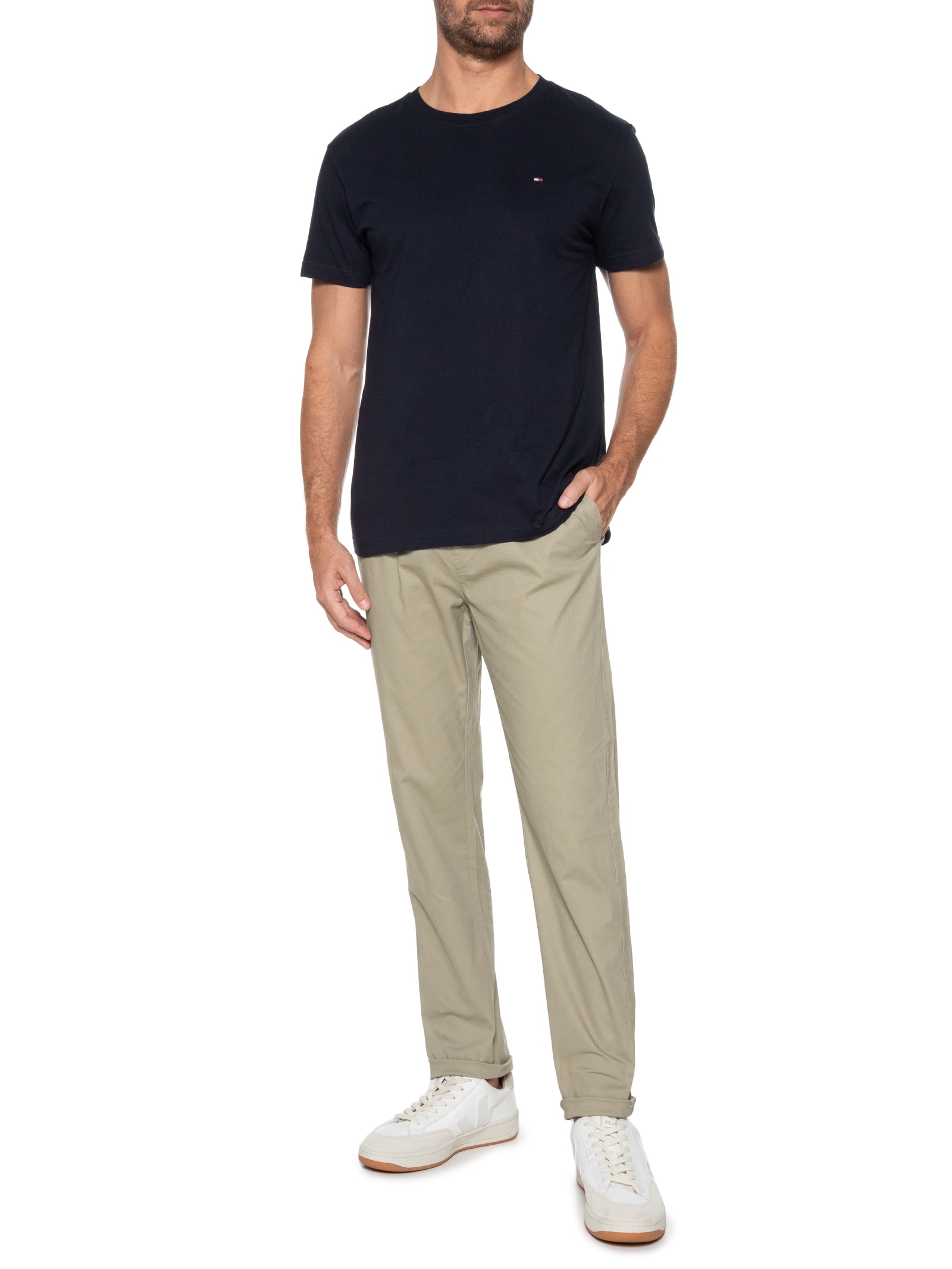 Calça Masculina Slim Sarja Com Elástico Azul Basiq Men