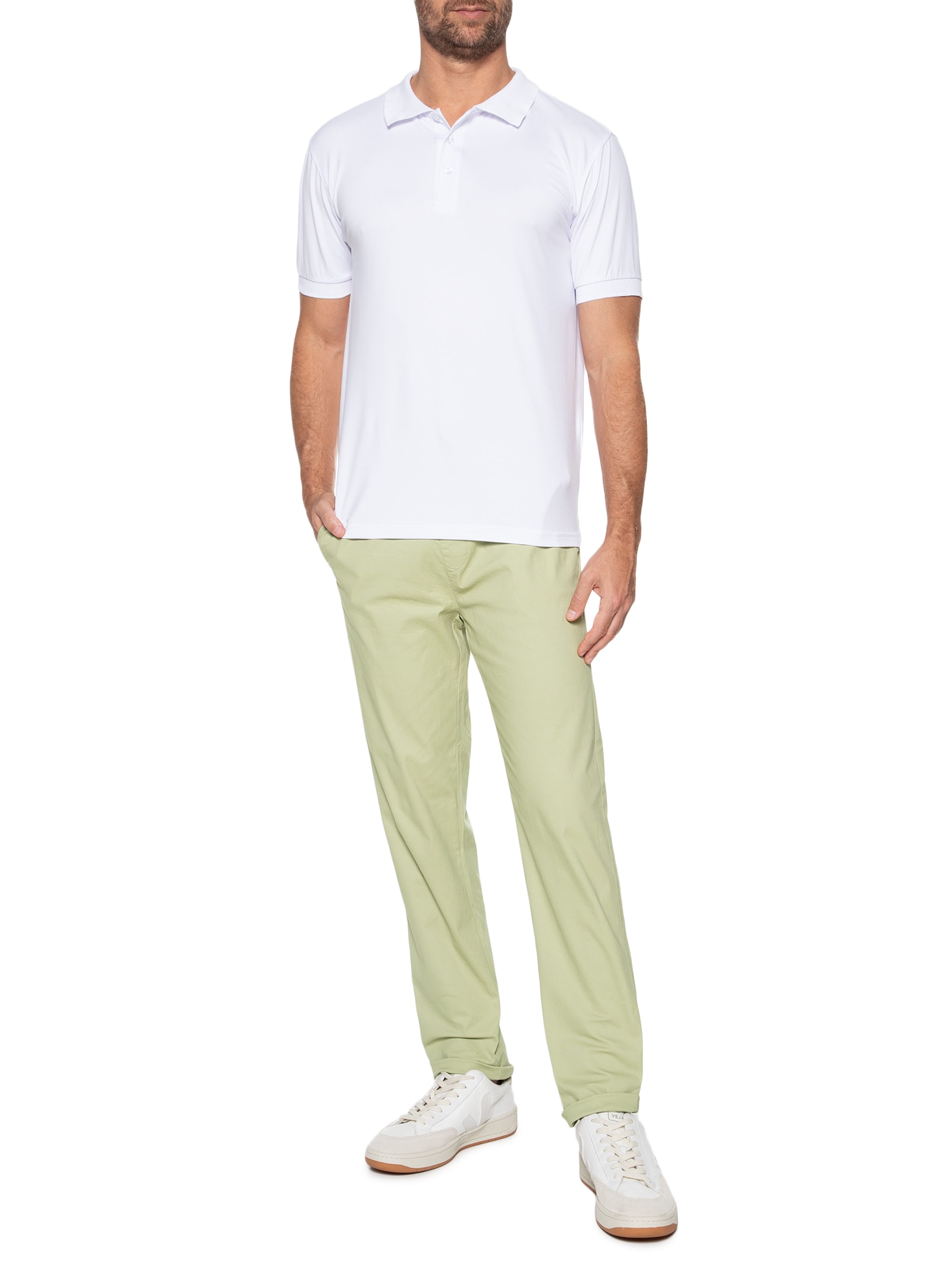 Calça Masculina Slim Sarja Com Elástico Azul Basiq Men