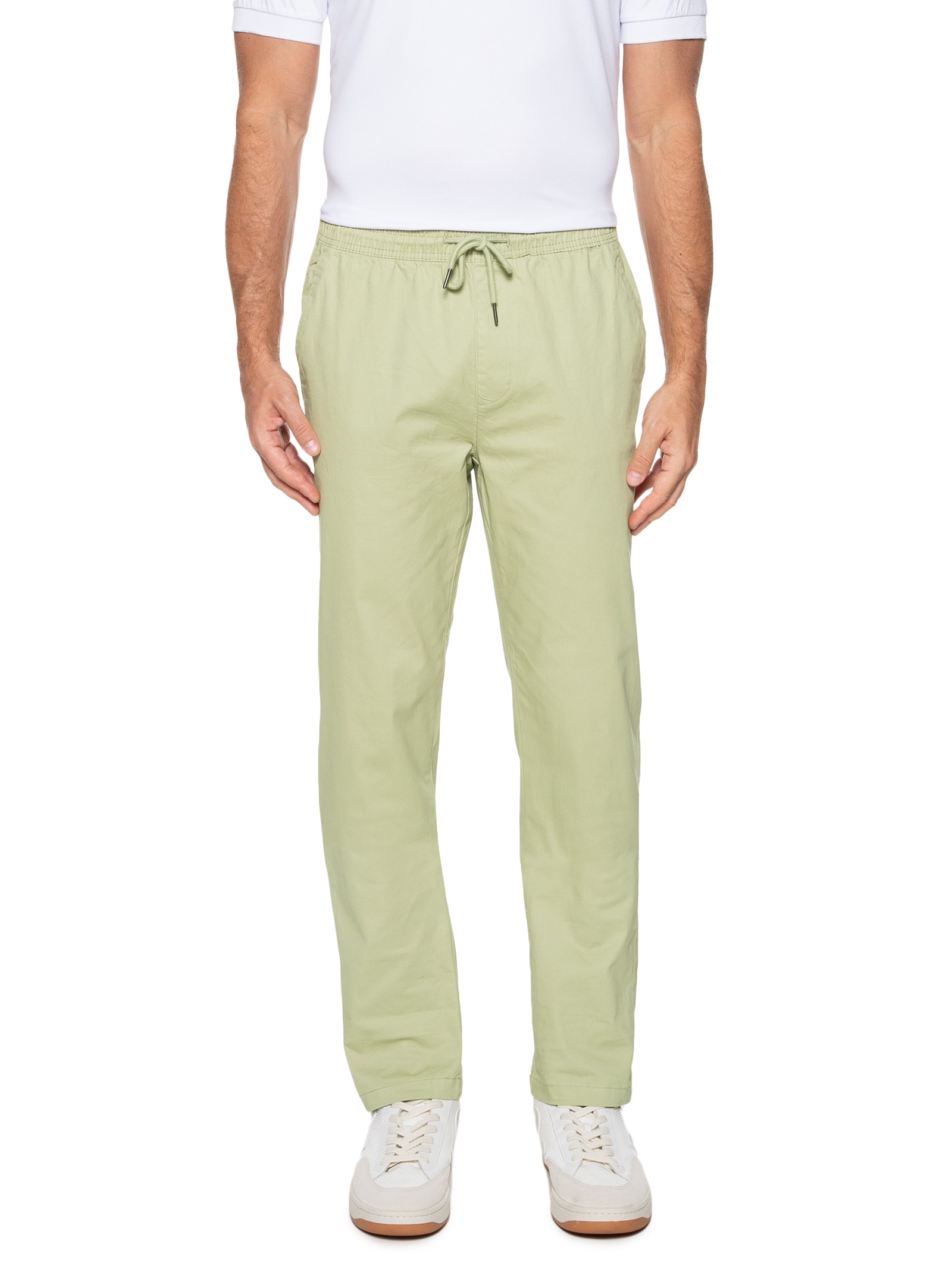 Calça Masculina Slim Sarja Com Elástico Azul Basiq Men
