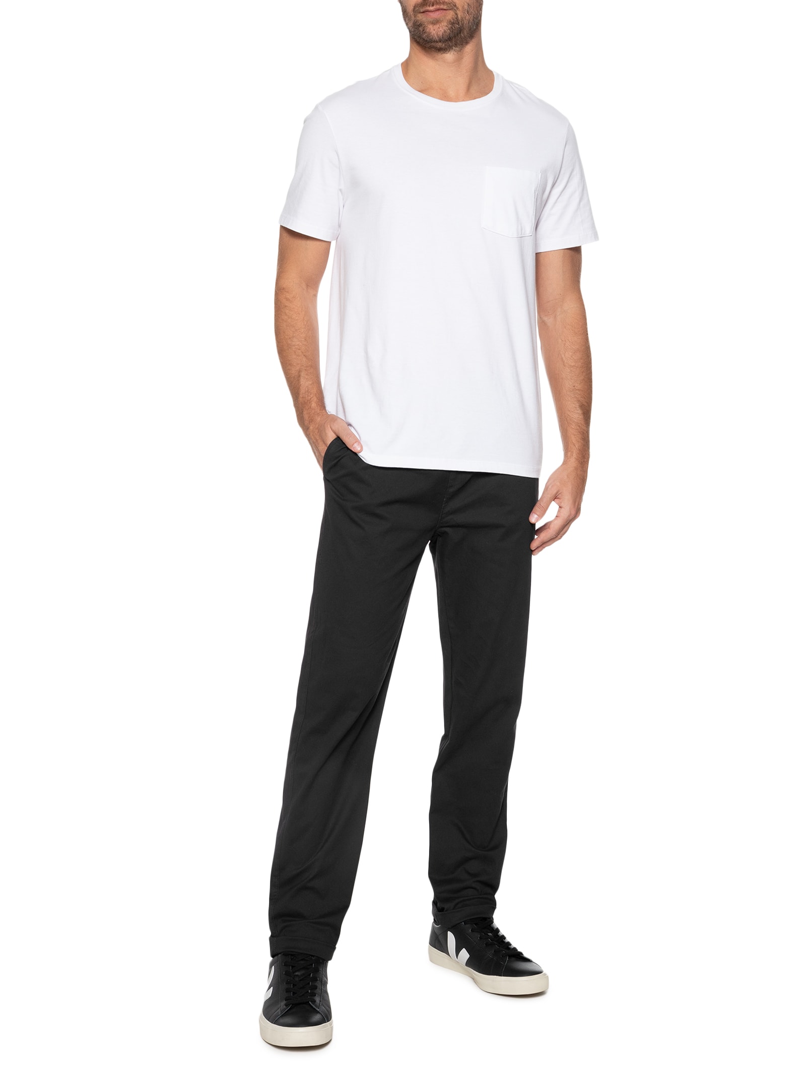 Calça Masculina Slim Sarja Com Elástico Azul Basiq Men