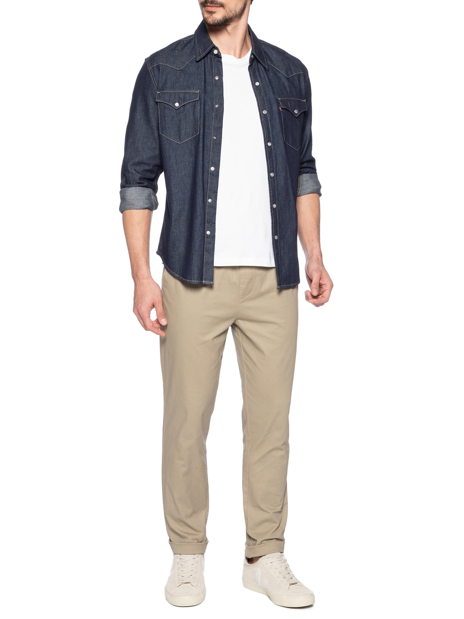 Calça Masculina Slim Sarja Com Elástico Azul Basiq Men