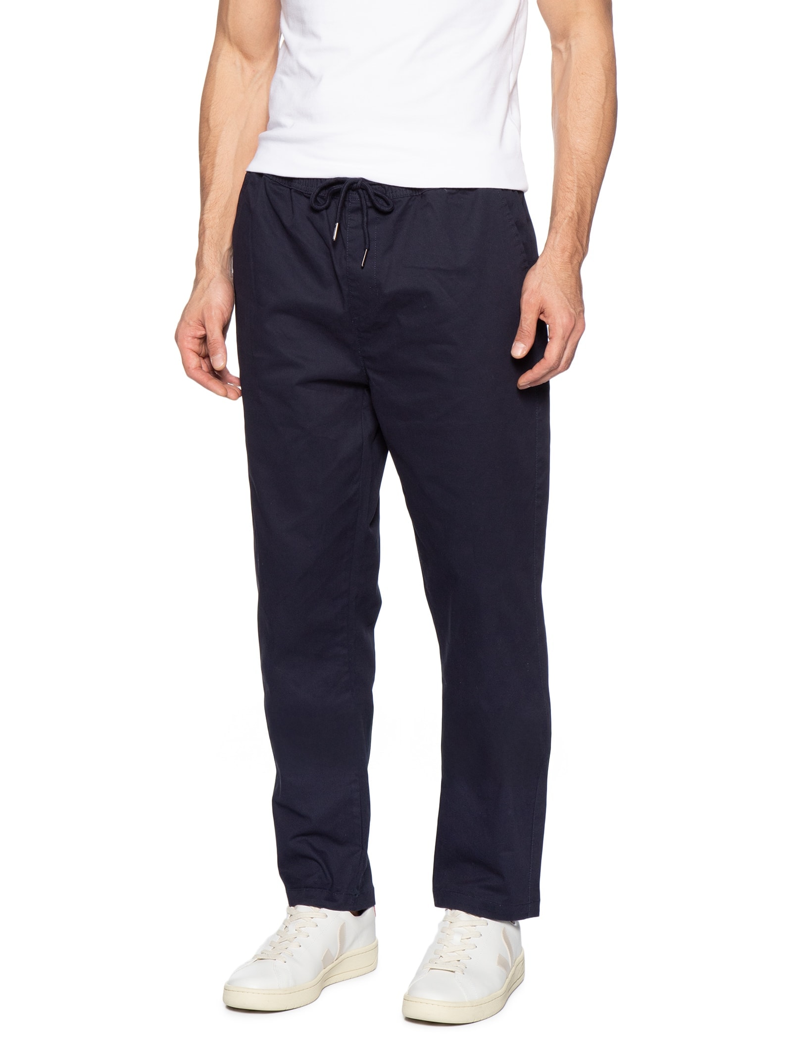Calça Masculina Slim Sarja Com Elástico Azul Basiq Men