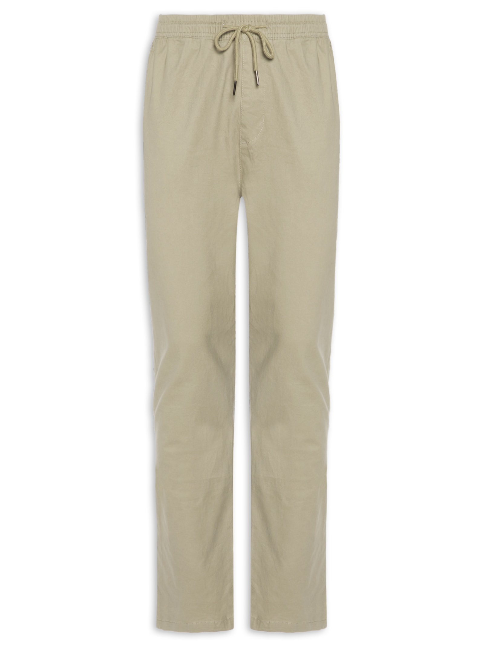 Calça Masculina Slim Sarja Com Elástico No Cós Bege Basiq Men