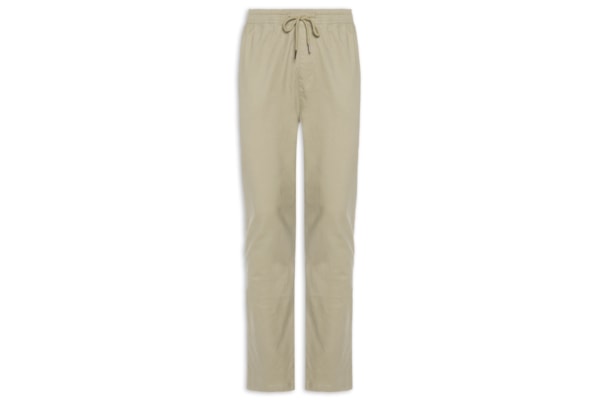 Calça Masculina Slim Sarja Com Elástico No Cós - Bege
