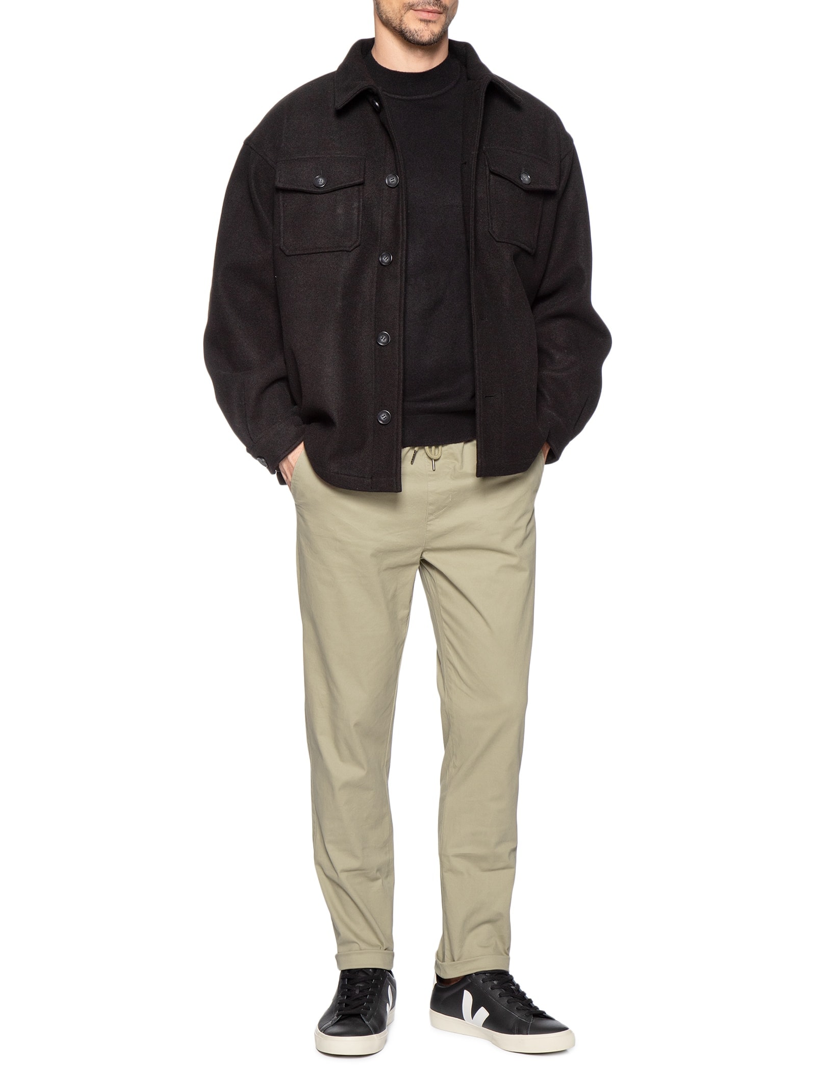 Calça Masculina Slim Sarja Com Elástico No Cós Bege Basiq Men