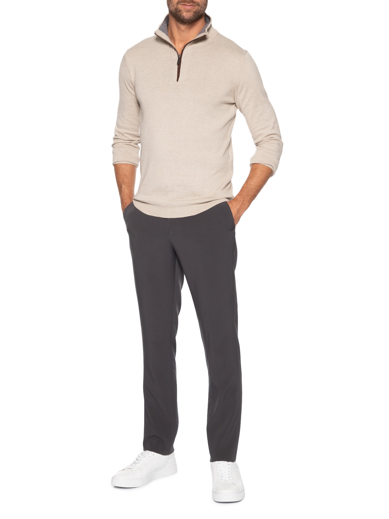 Calça Masculina Stretch Social Reta Cinza '2 Essential