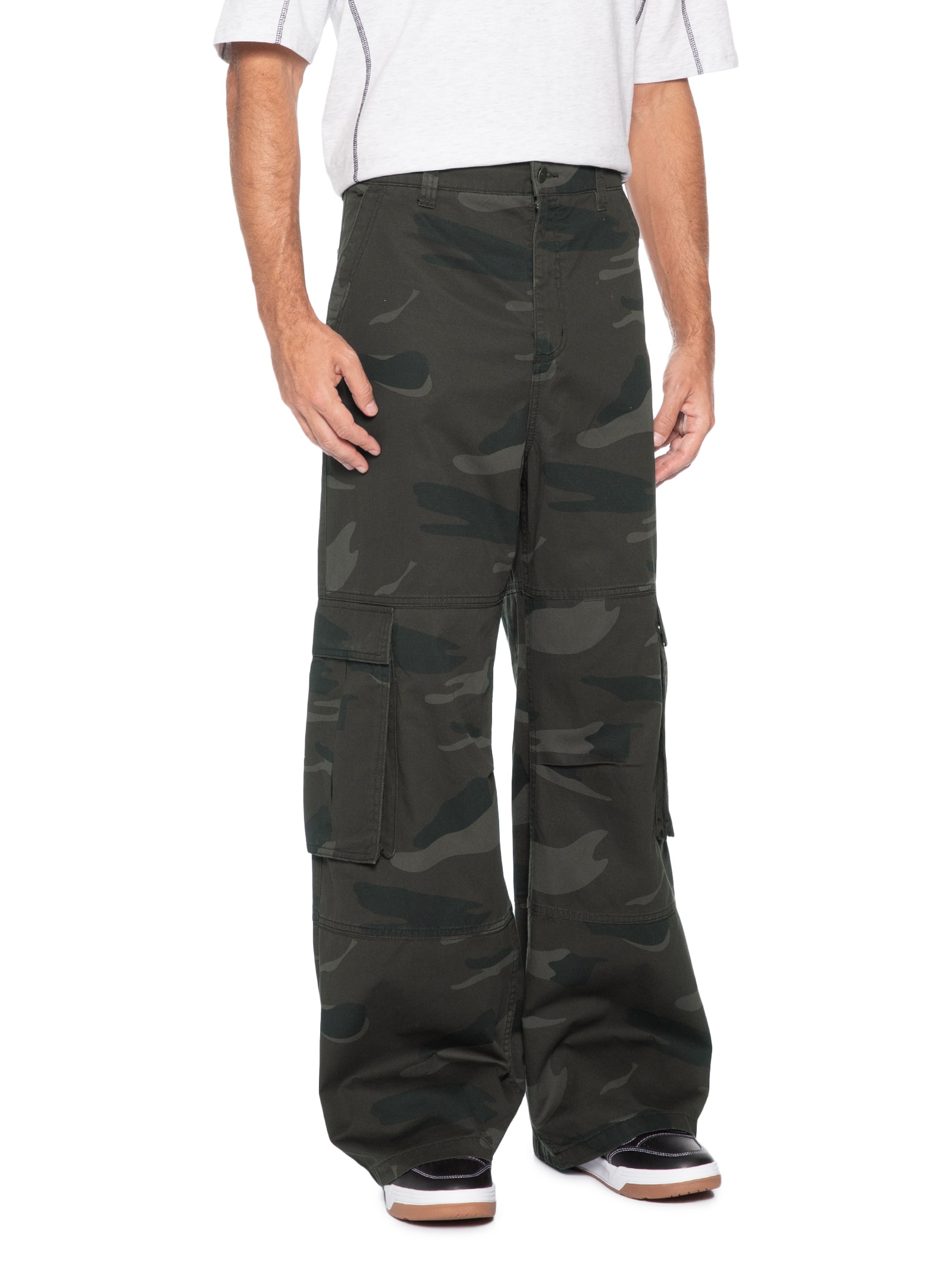 Calça Masculina Super Baggy Cargo Camo Verde Cotton On