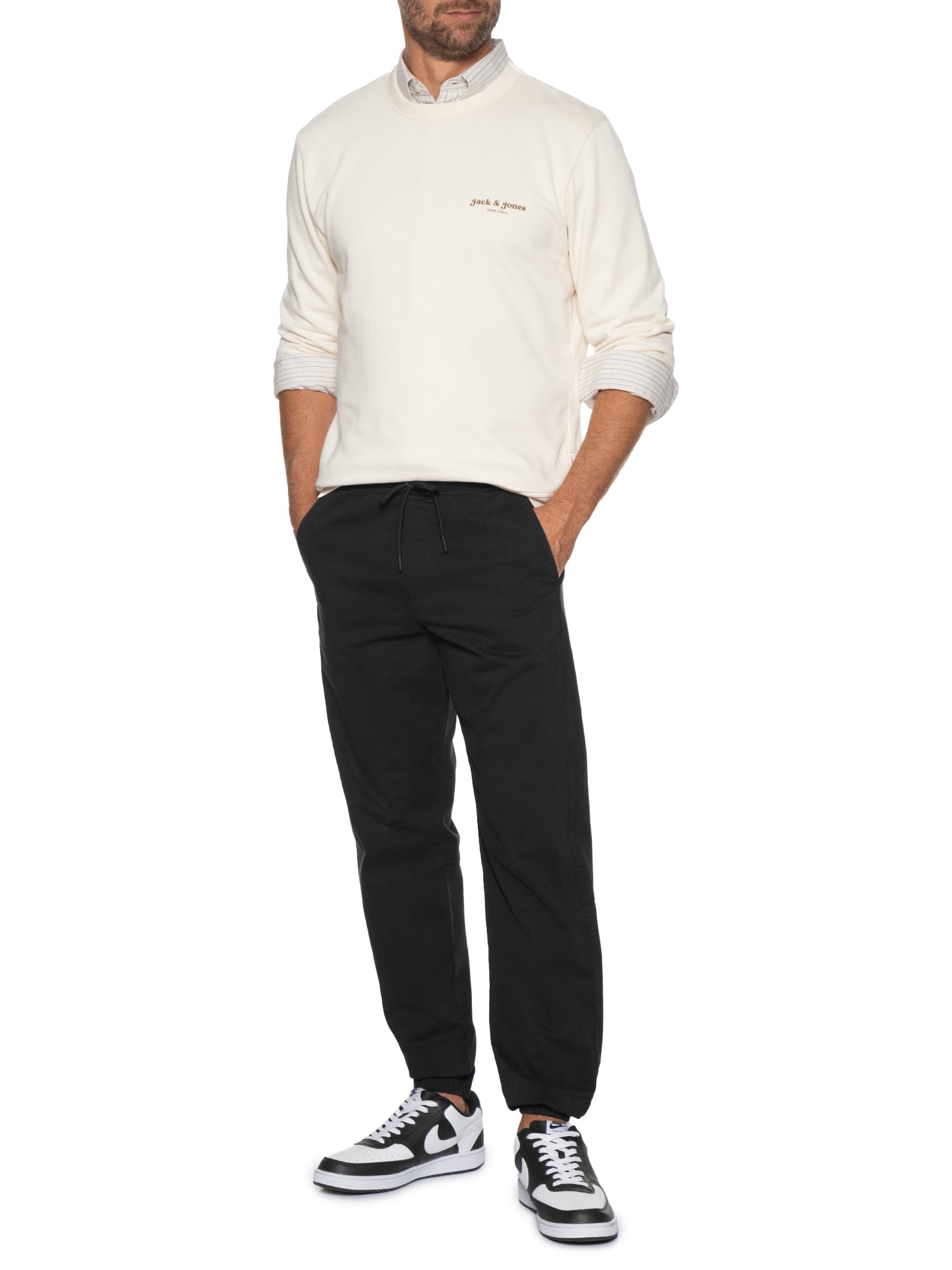 Calça Masculina Troy Cuffed Jogger Moletom Preto Jack & Jones