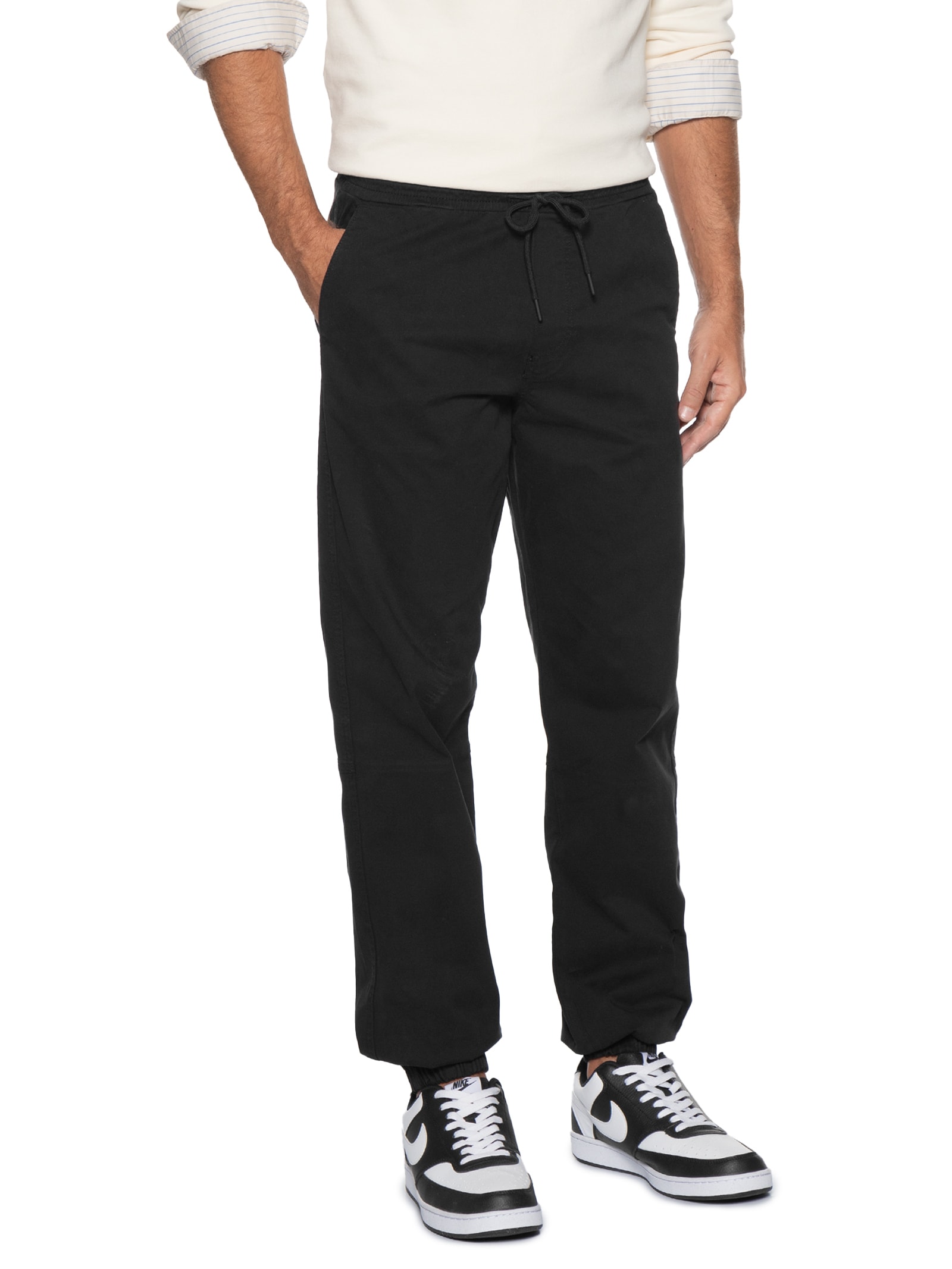 Calça Masculina Troy Cuffed Jogger Moletom Preto Jack & Jones